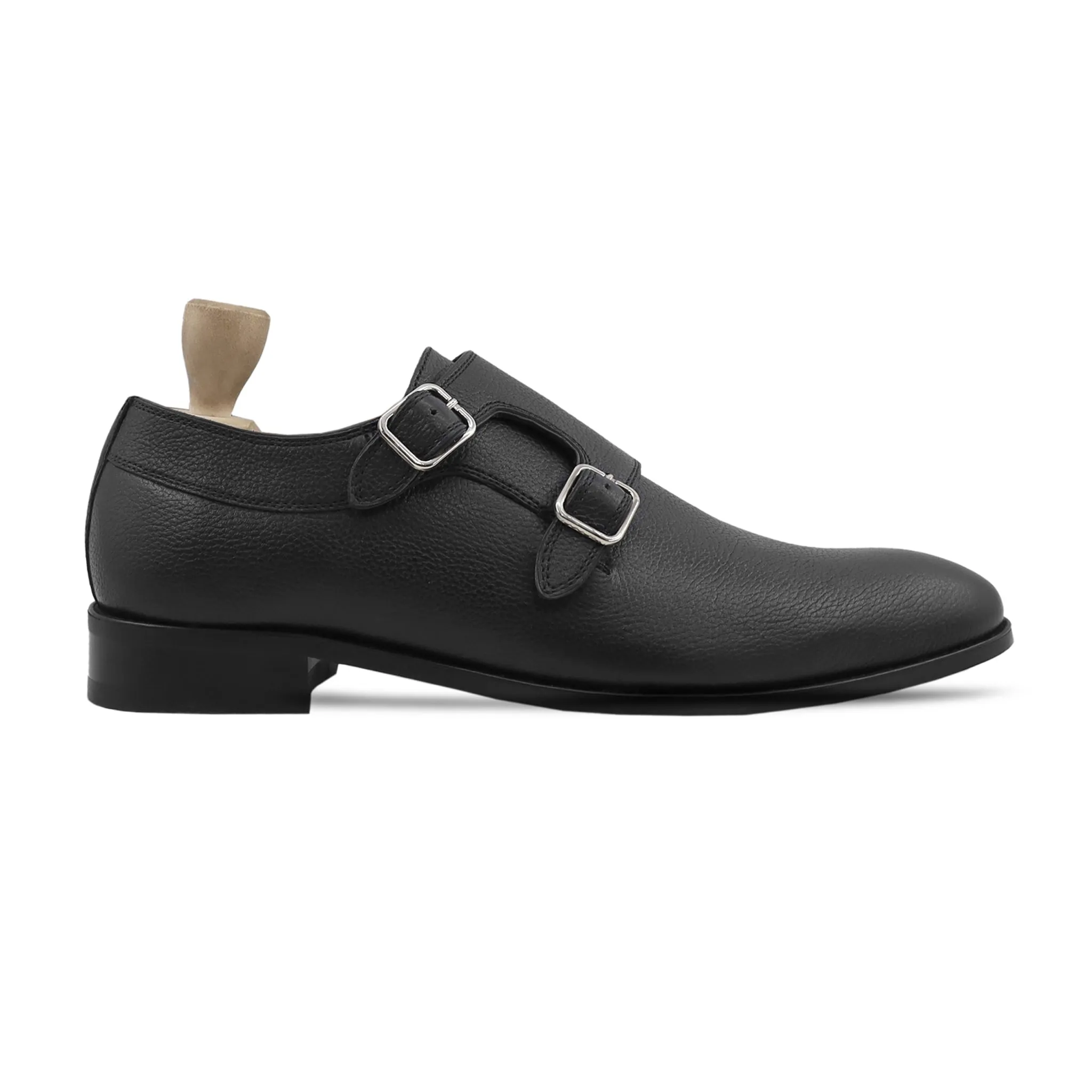 AKRANES - BLACK PEBBLE GRAIN DOUBLE MONKSTRAP