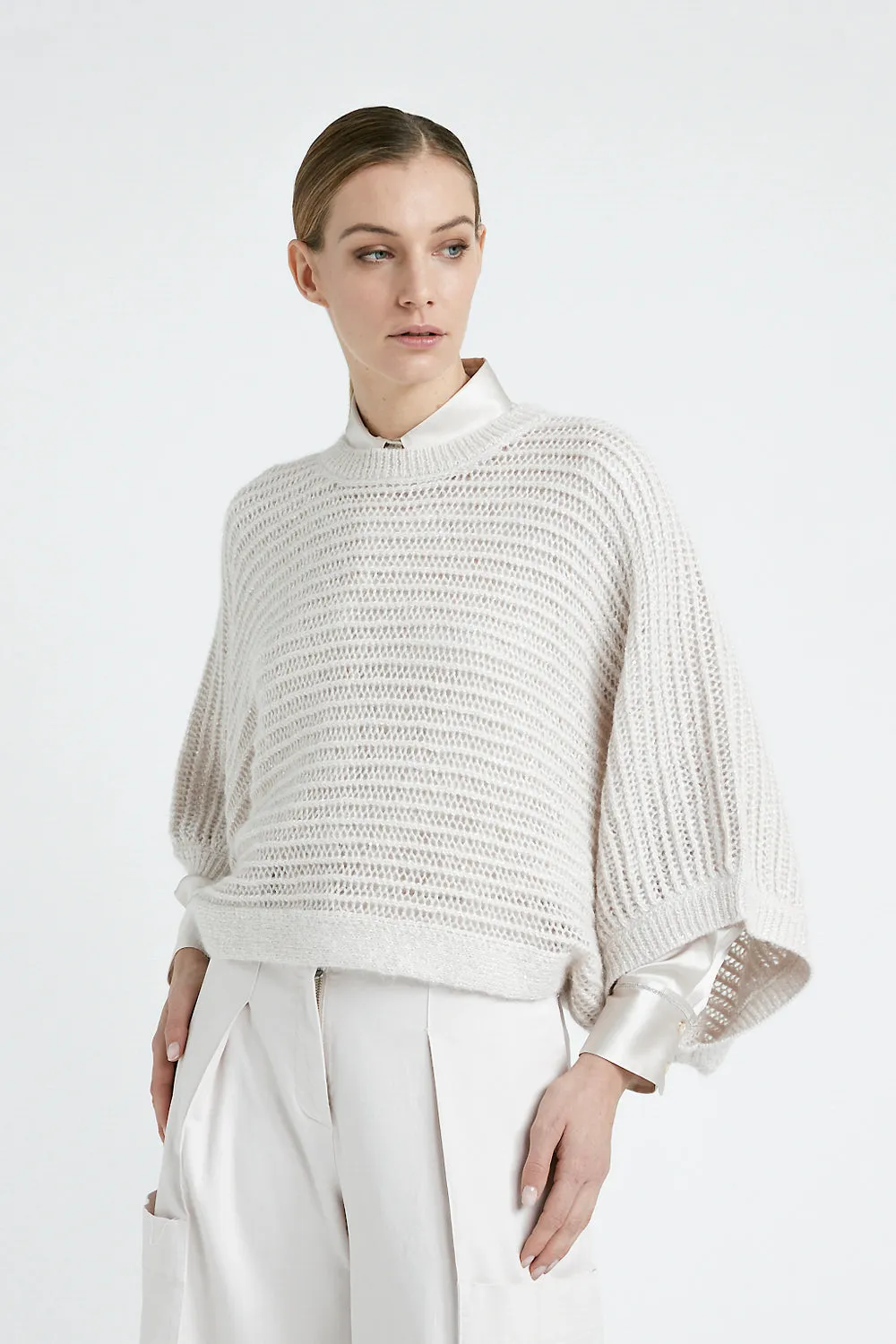 Alpaca, Lurex and sequin sweater with wide sleeves