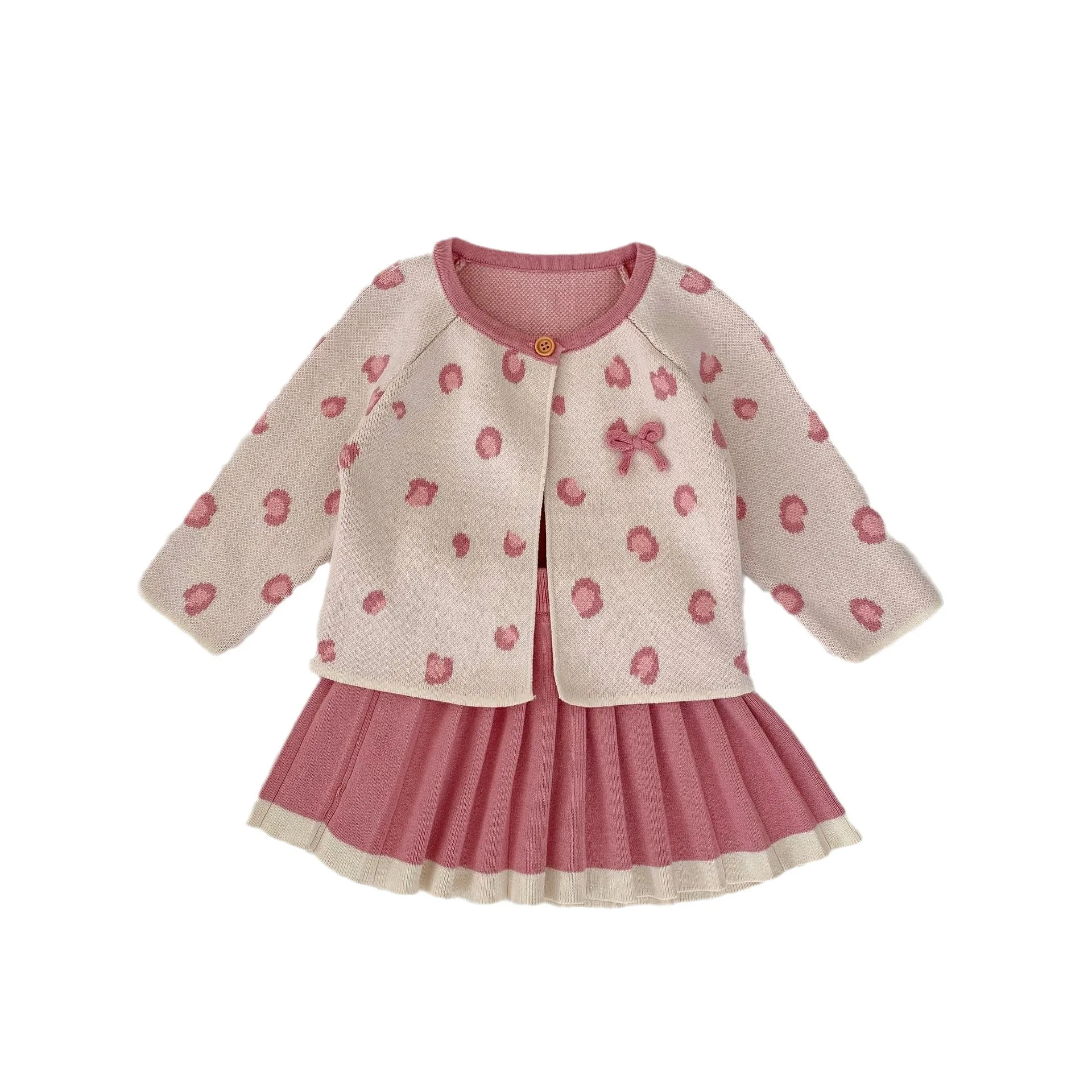 Baby Kid Girls Solid Color Polka dots Print Cardigan And Dresses Wholesale 230828228