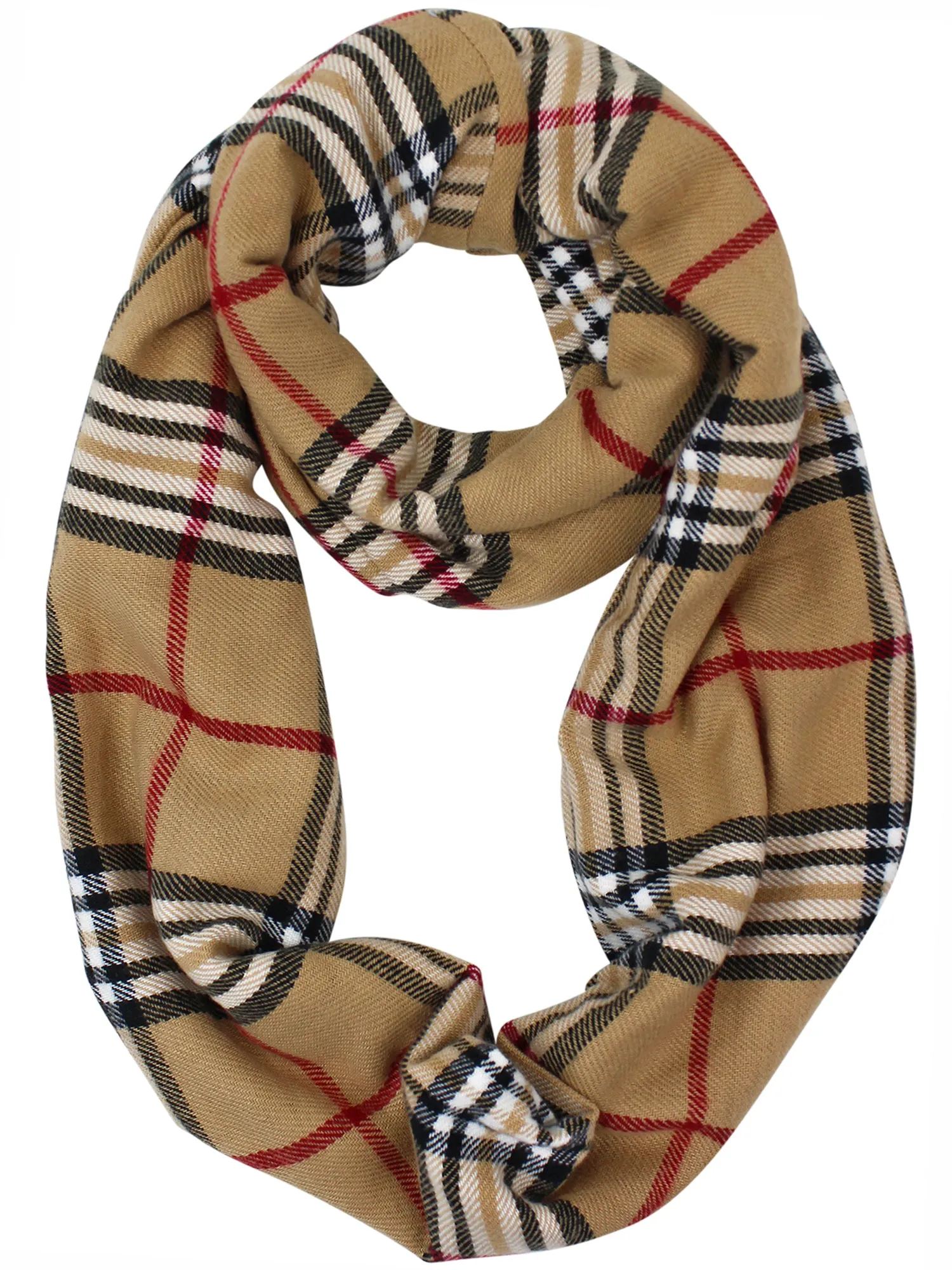 Beige & Tan Classic Plaid Infinity Circle Scarf