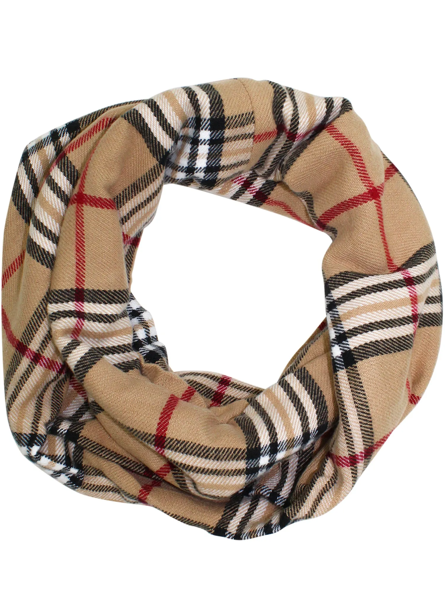 Beige & Tan Classic Plaid Infinity Circle Scarf