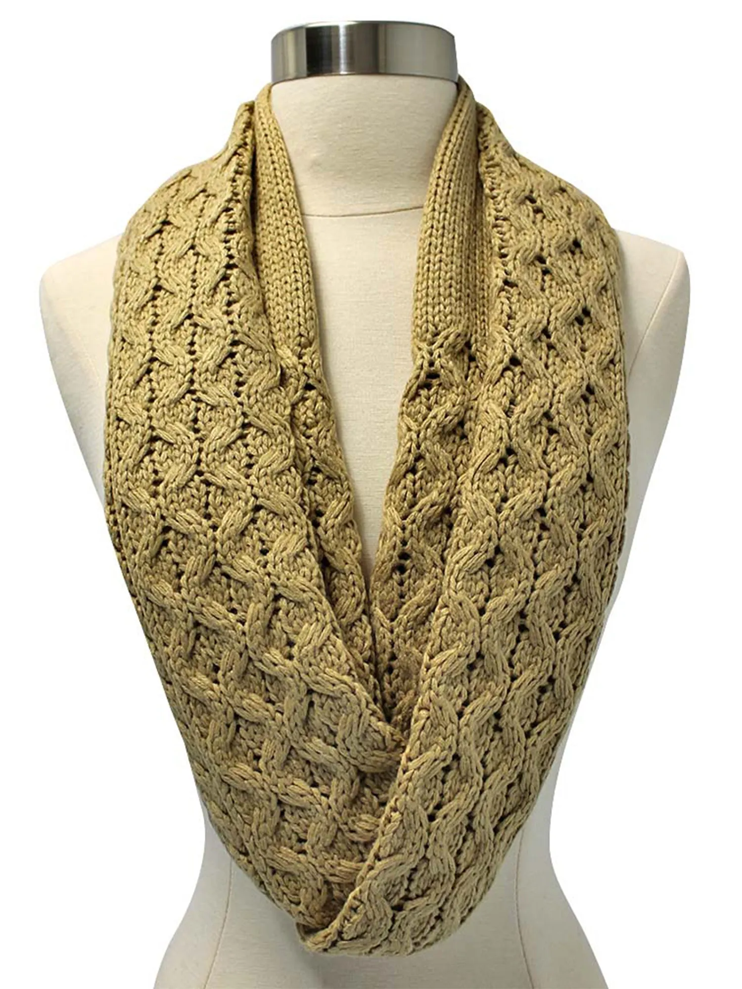 Beige Thick Cable Knit Unisex Infinity Winter Scarf