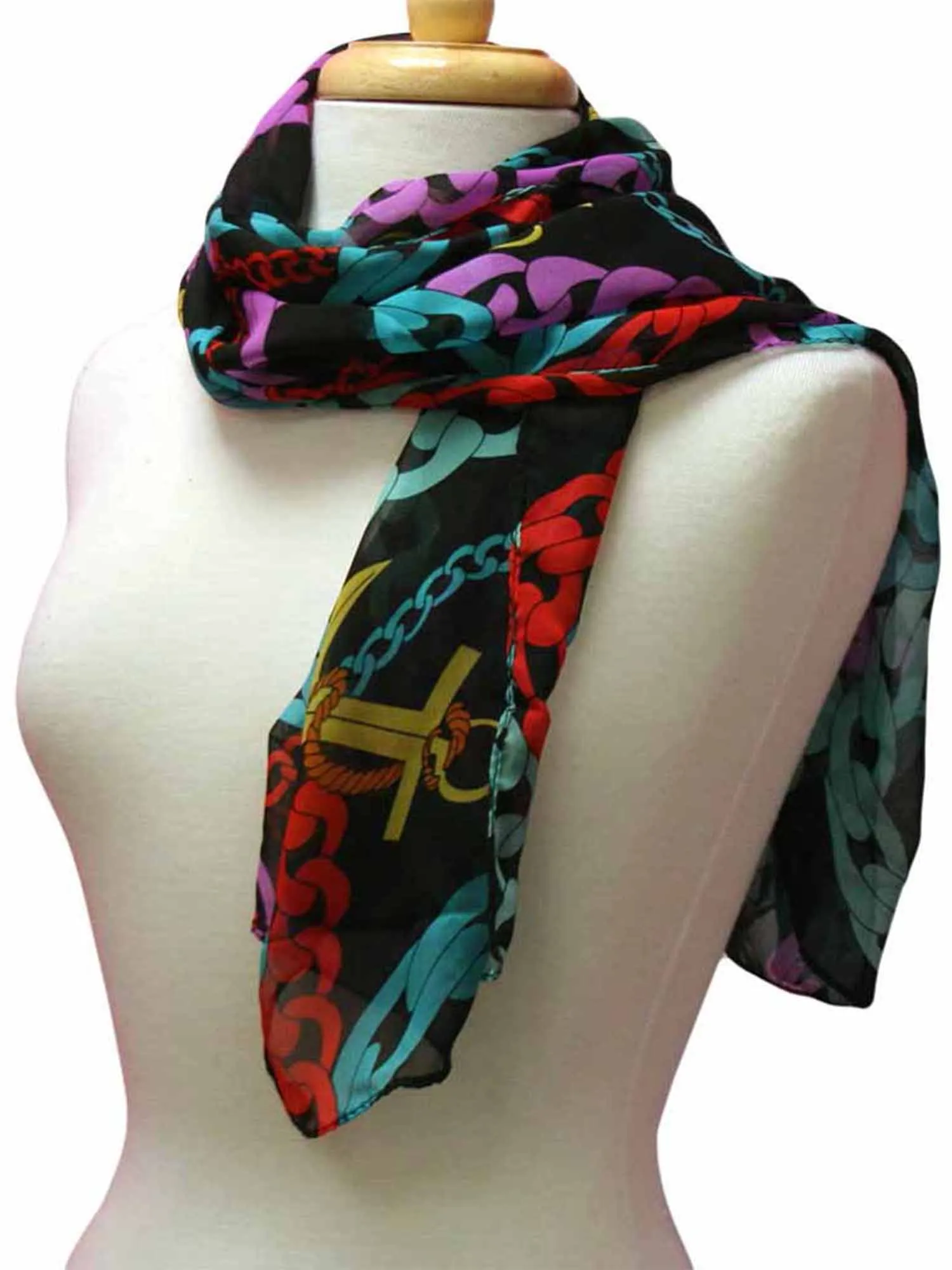 Black Anchor Chain Print Sheer Scarf Wrap