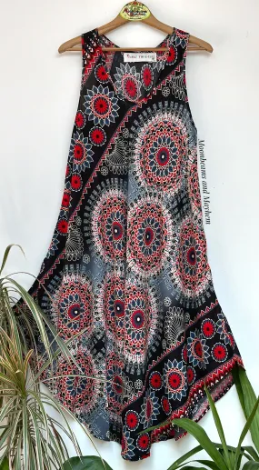 BLACK MIX MANDALA TUNIC / DRESS SIZE M -XL (B7)