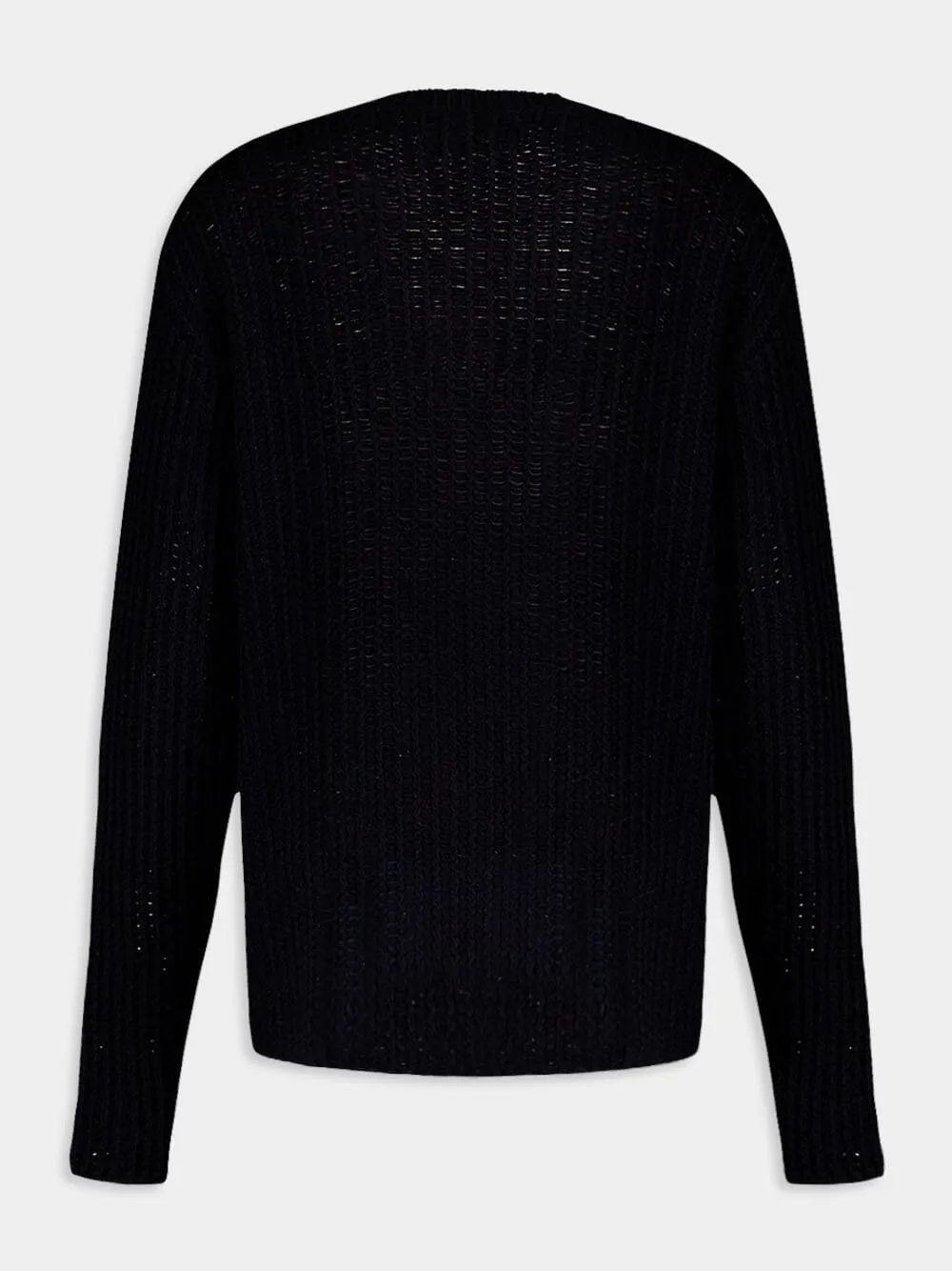 Black Open Knit V-Neck Sweater