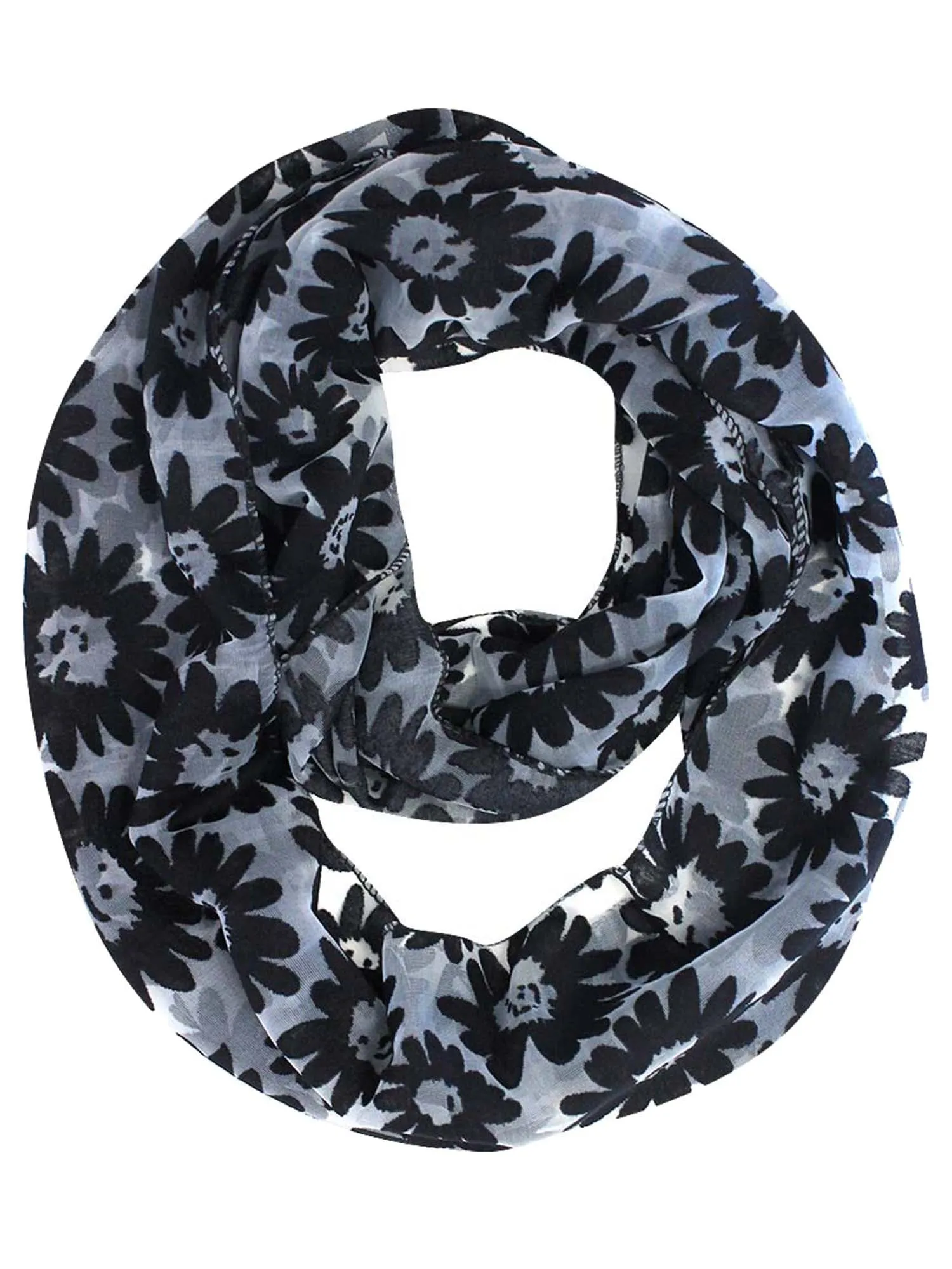 Black Sheer Spring Daisy Lace Circle Infinity Scarf