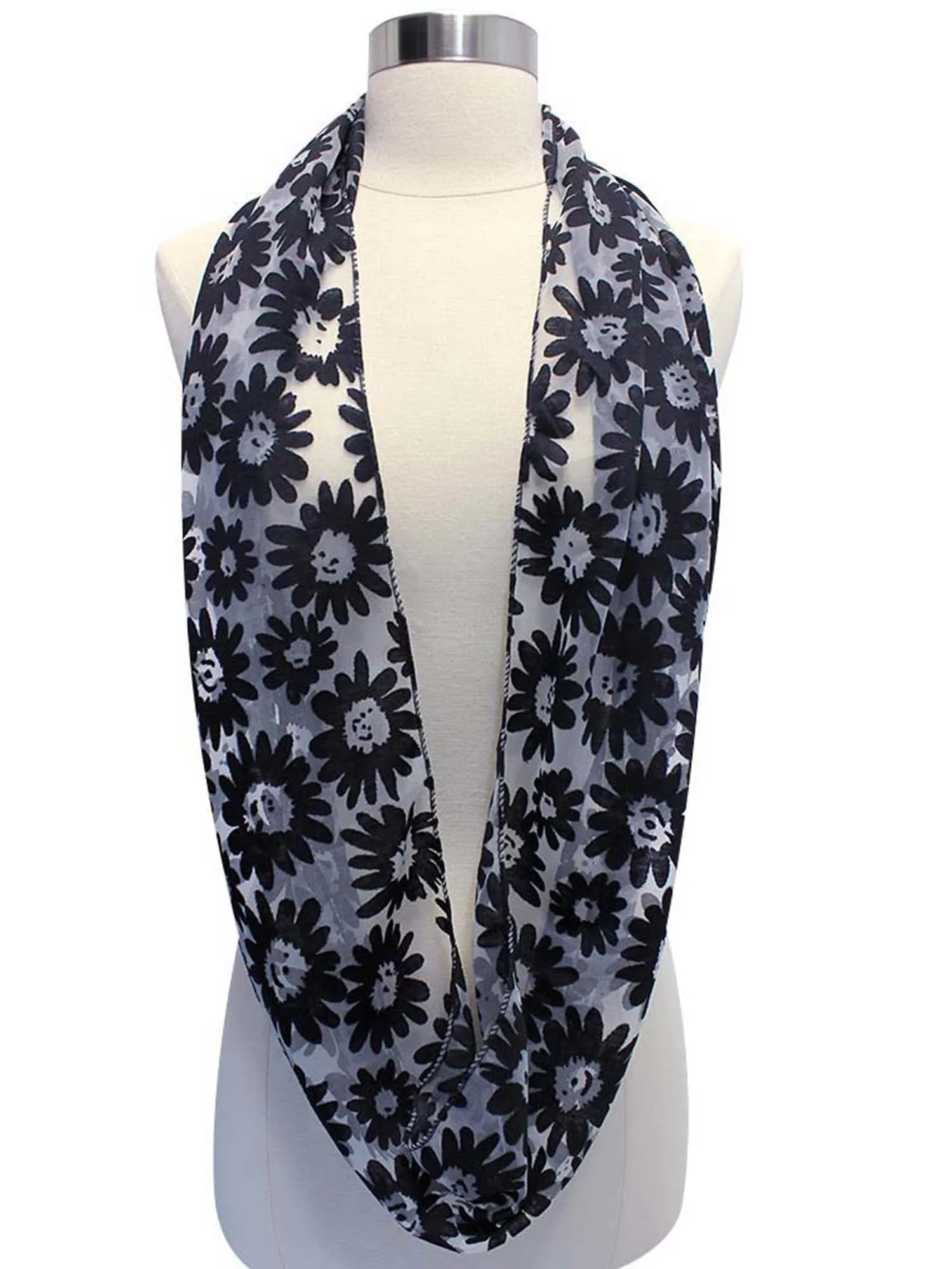 Black Sheer Spring Daisy Lace Circle Infinity Scarf