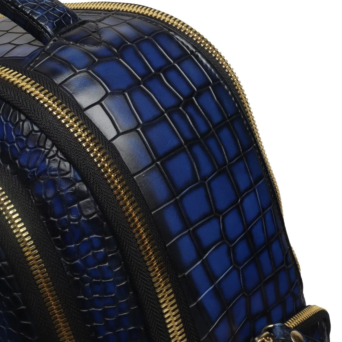 Blue Deep Cut Croco Hand Painted Leather Backpack by Brune & Bareskin