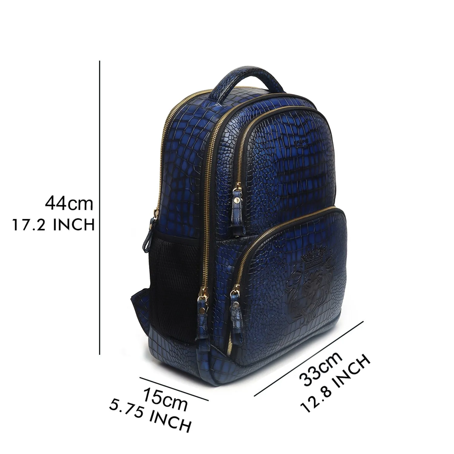 Blue Deep Cut Croco Hand Painted Leather Backpack by Brune & Bareskin