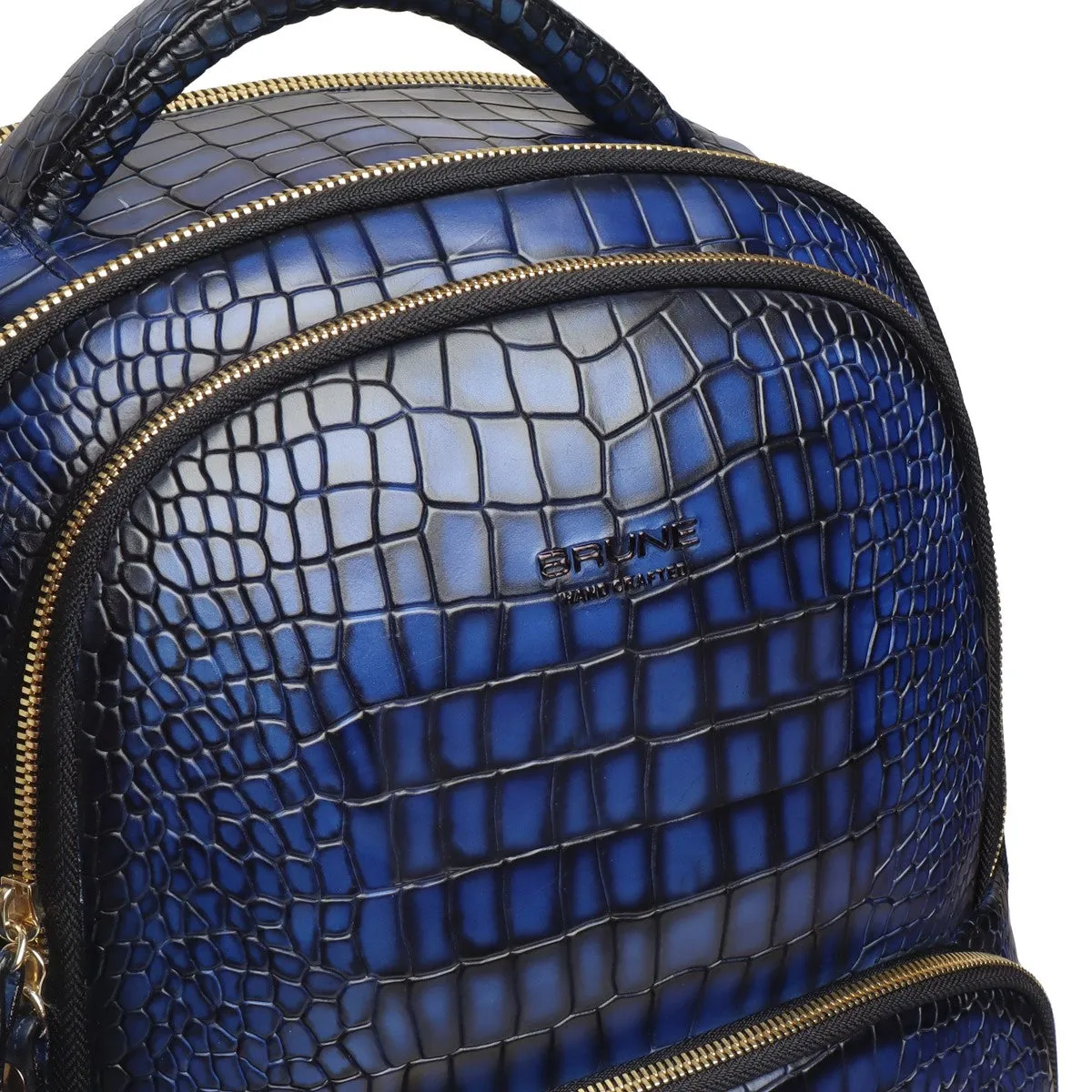 Blue Deep Cut Croco Hand Painted Leather Backpack by Brune & Bareskin