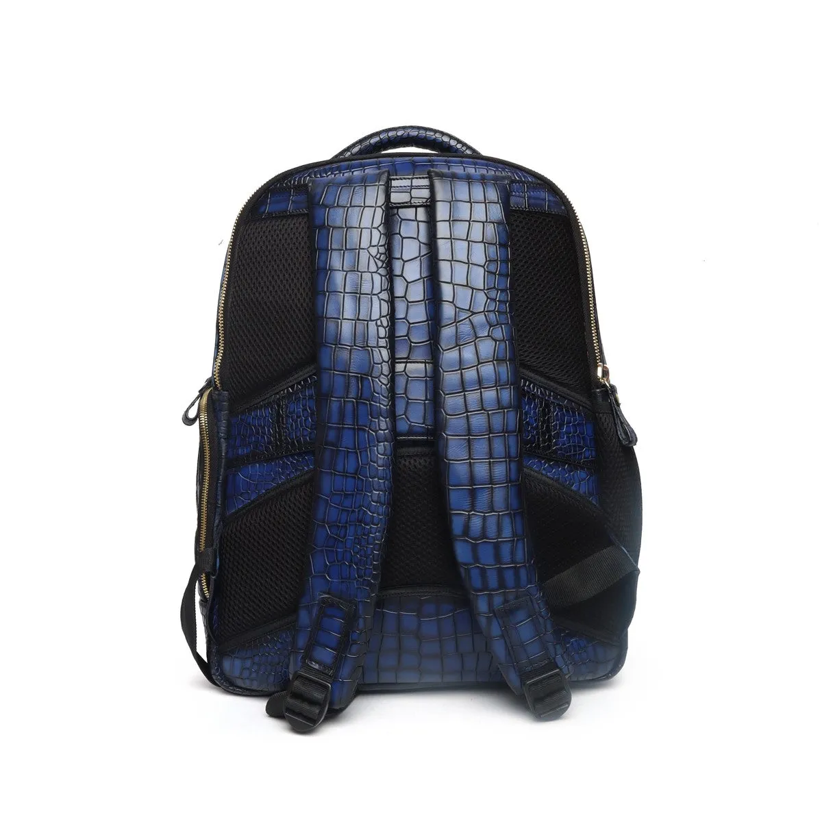 Blue Deep Cut Croco Hand Painted Leather Backpack by Brune & Bareskin