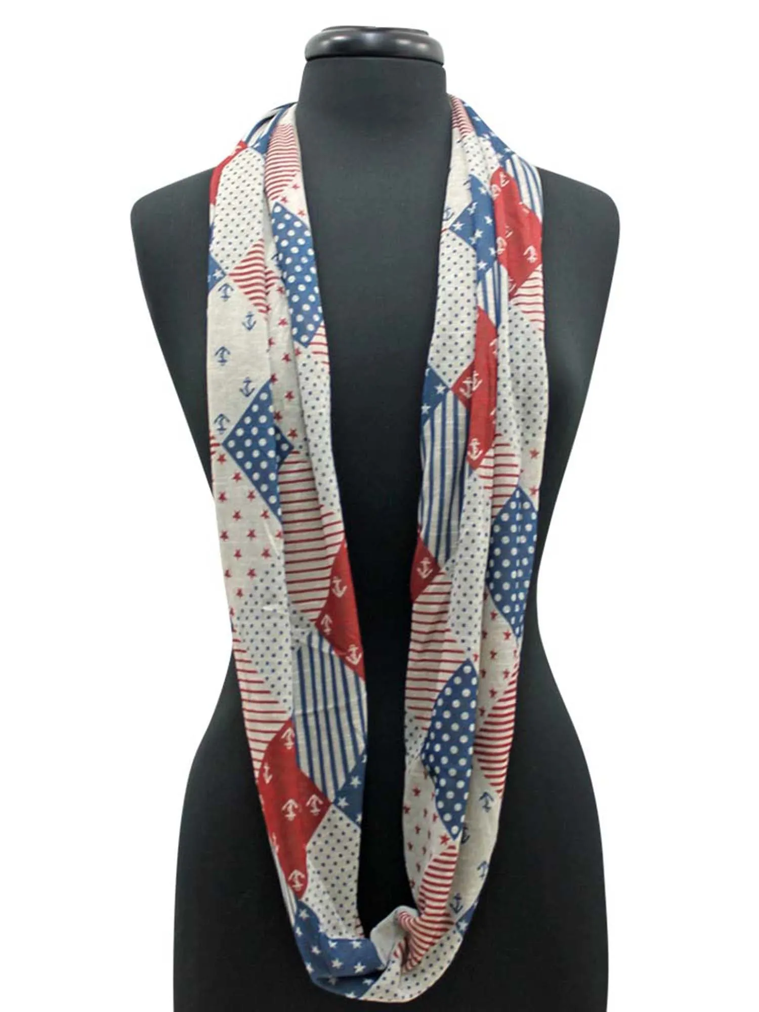 Blue Red & Beige Nautical & Patriotic Lightweight Circle Scarf