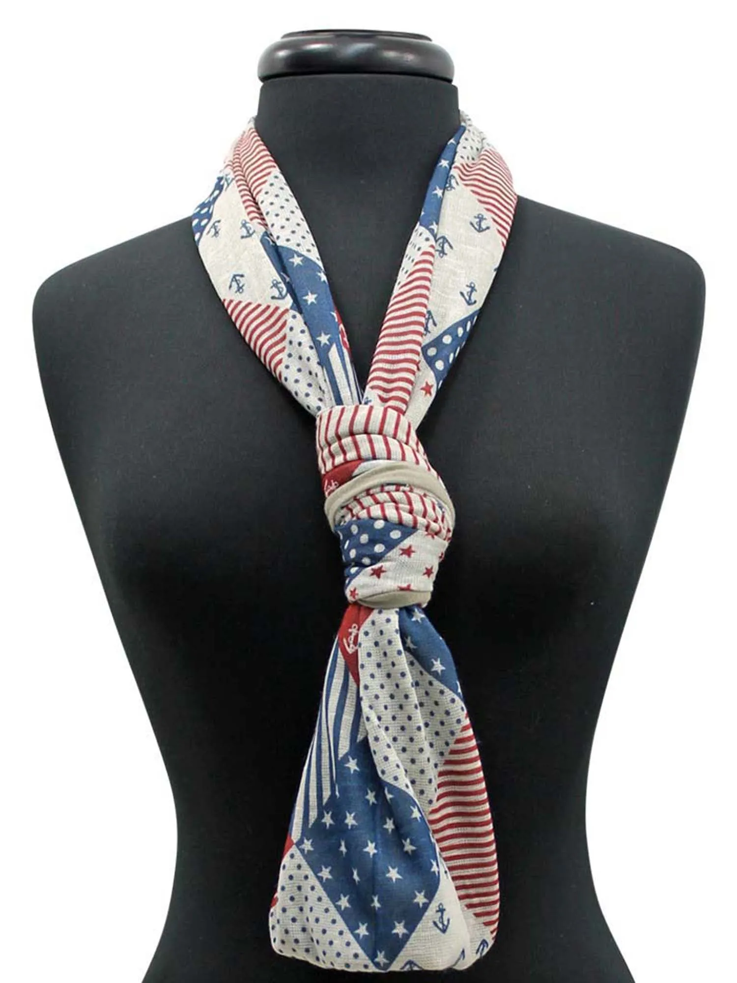 Blue Red & Beige Nautical & Patriotic Lightweight Circle Scarf