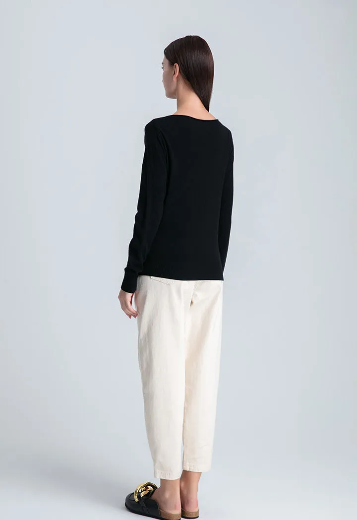 Boat Neck Solid Basic Knitwear