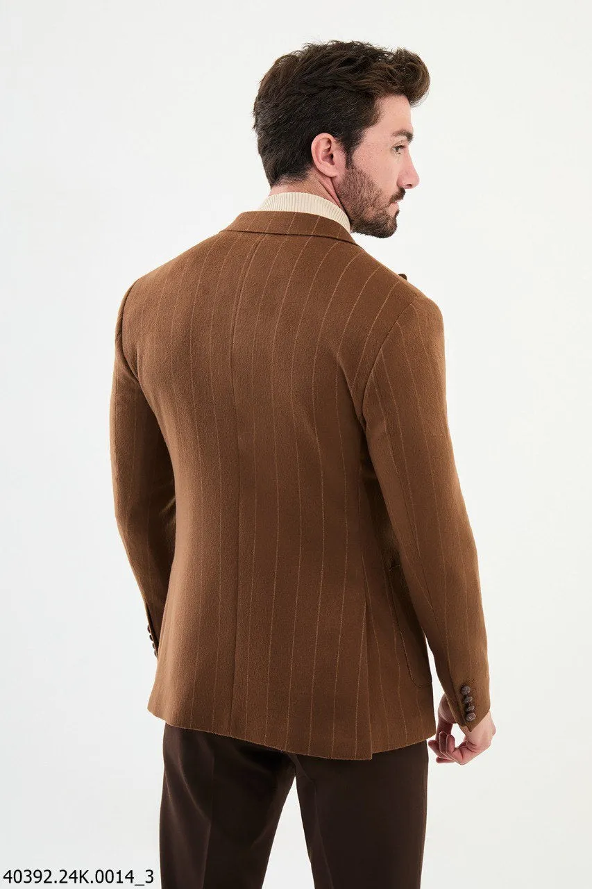 Bojoni Belmonte Slim Fit Camel Striped Blazer