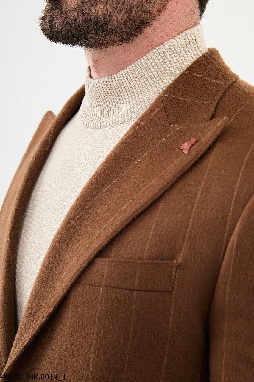 Bojoni Belmonte Slim Fit Camel Striped Blazer