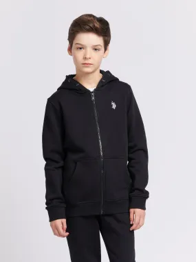 Boys Double Horsemen Zip Hoodie in Black Bright White DHM