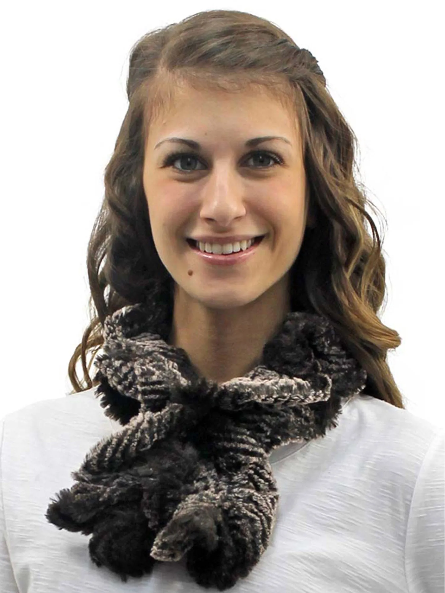 Brown Gradient Plush Faux Fur Scarf