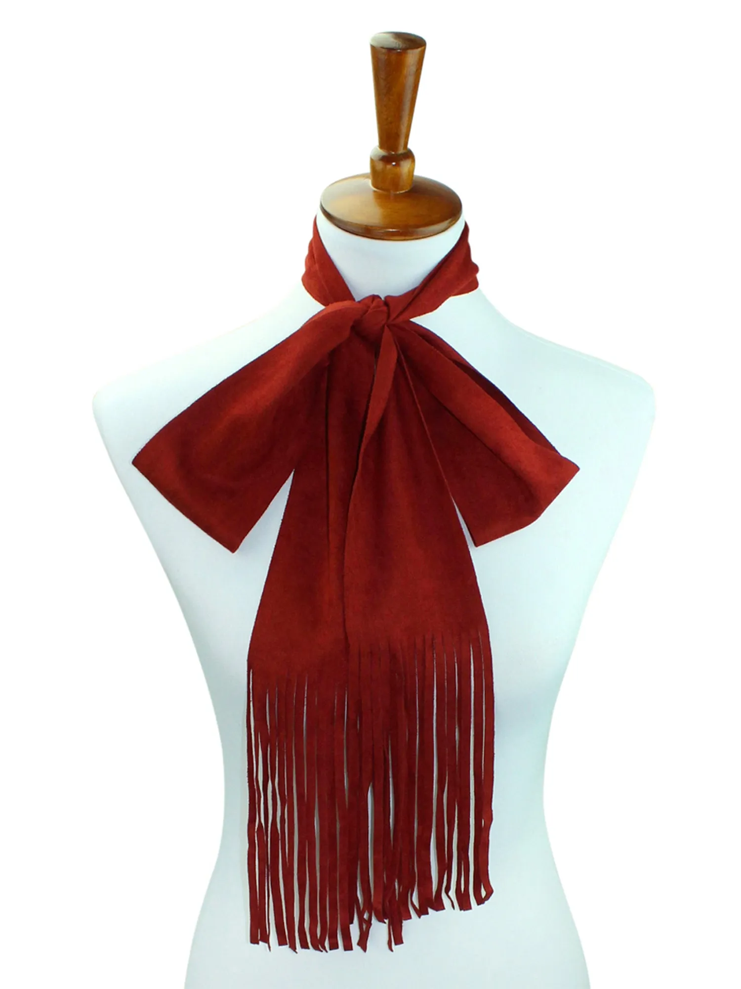 Burgundy Soft Faux Suede Skinny Scarf With Fringe