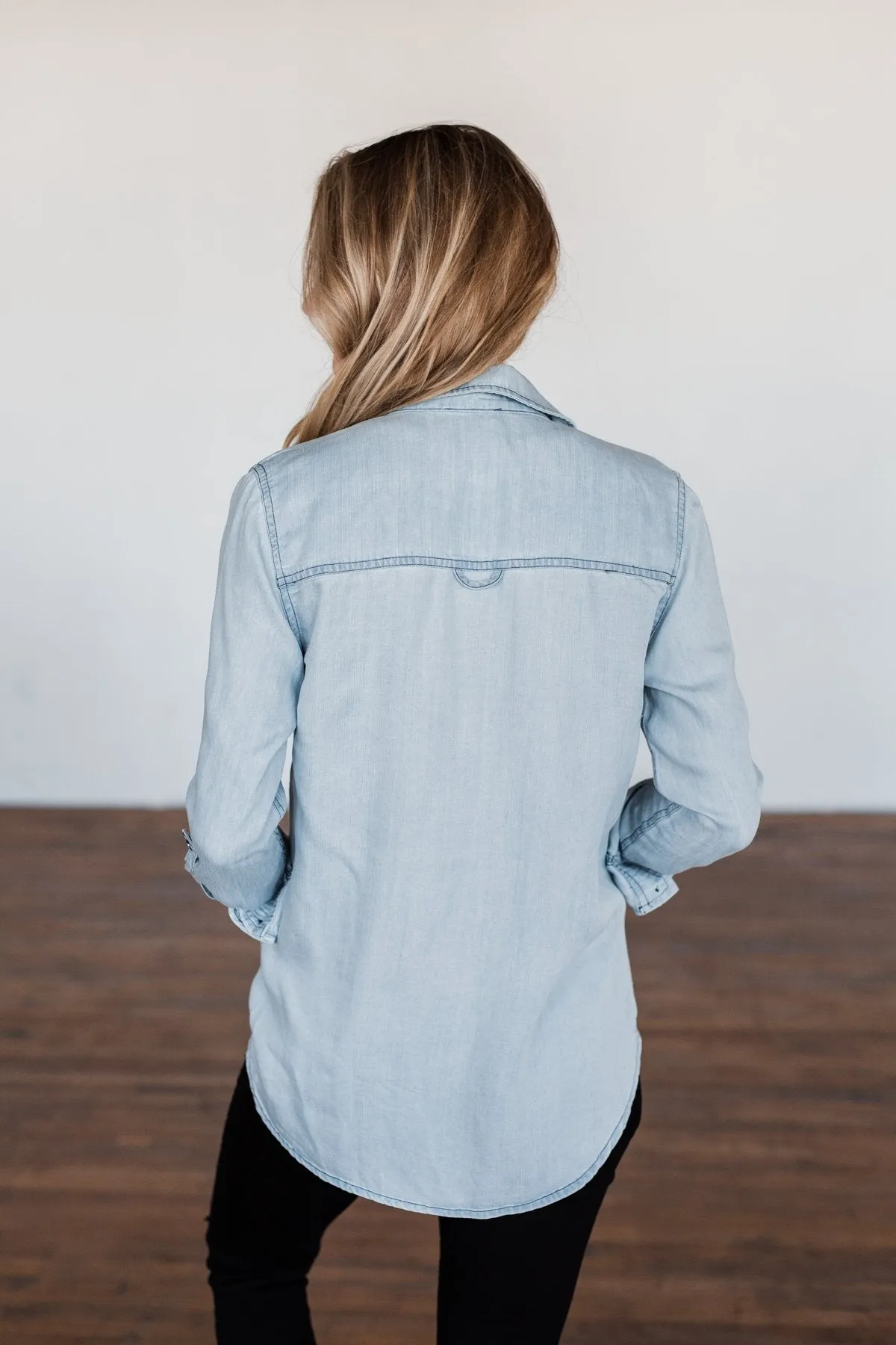 Can't Contain Myself Chambray Top- Light Denim