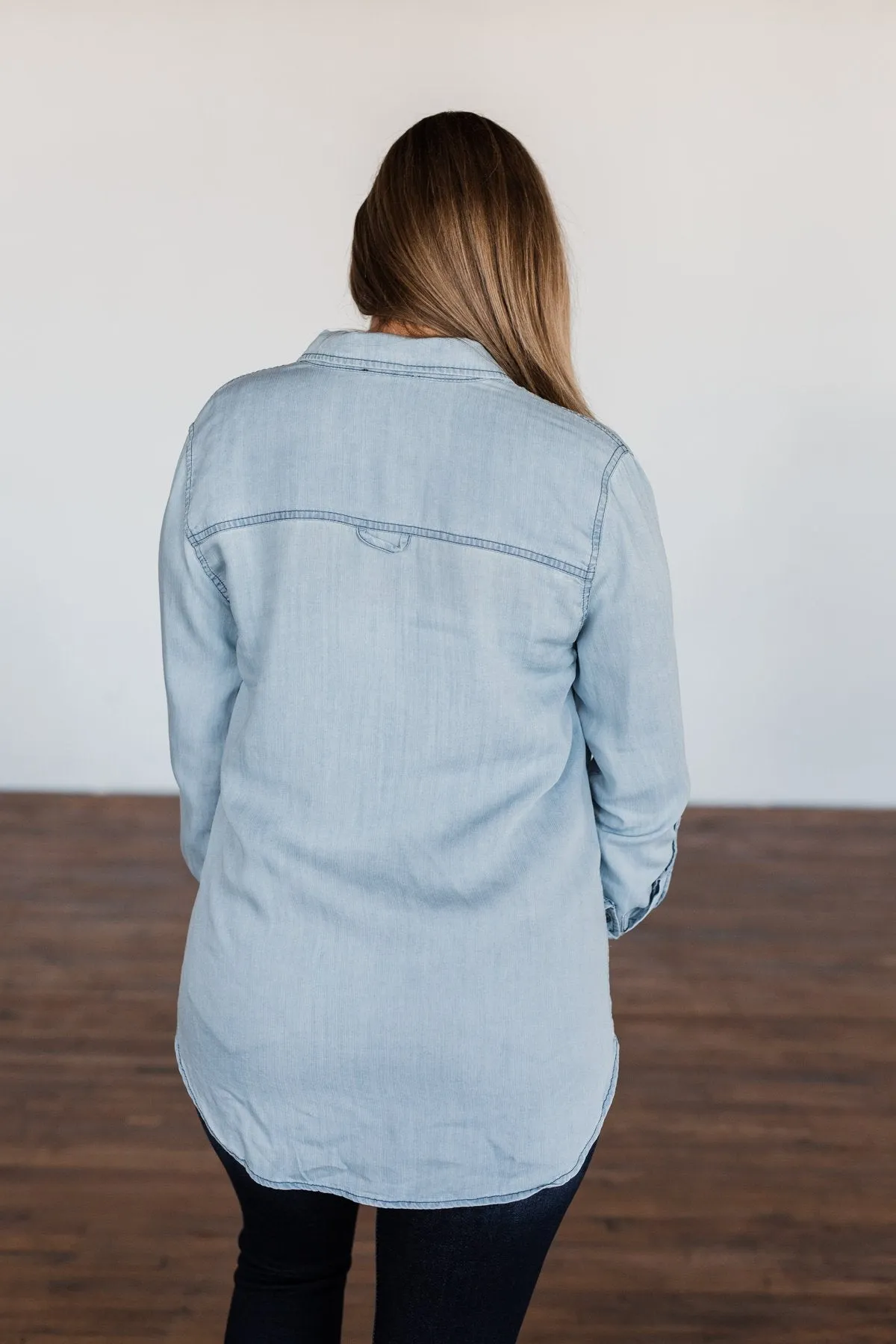 Can't Contain Myself Chambray Top- Light Denim