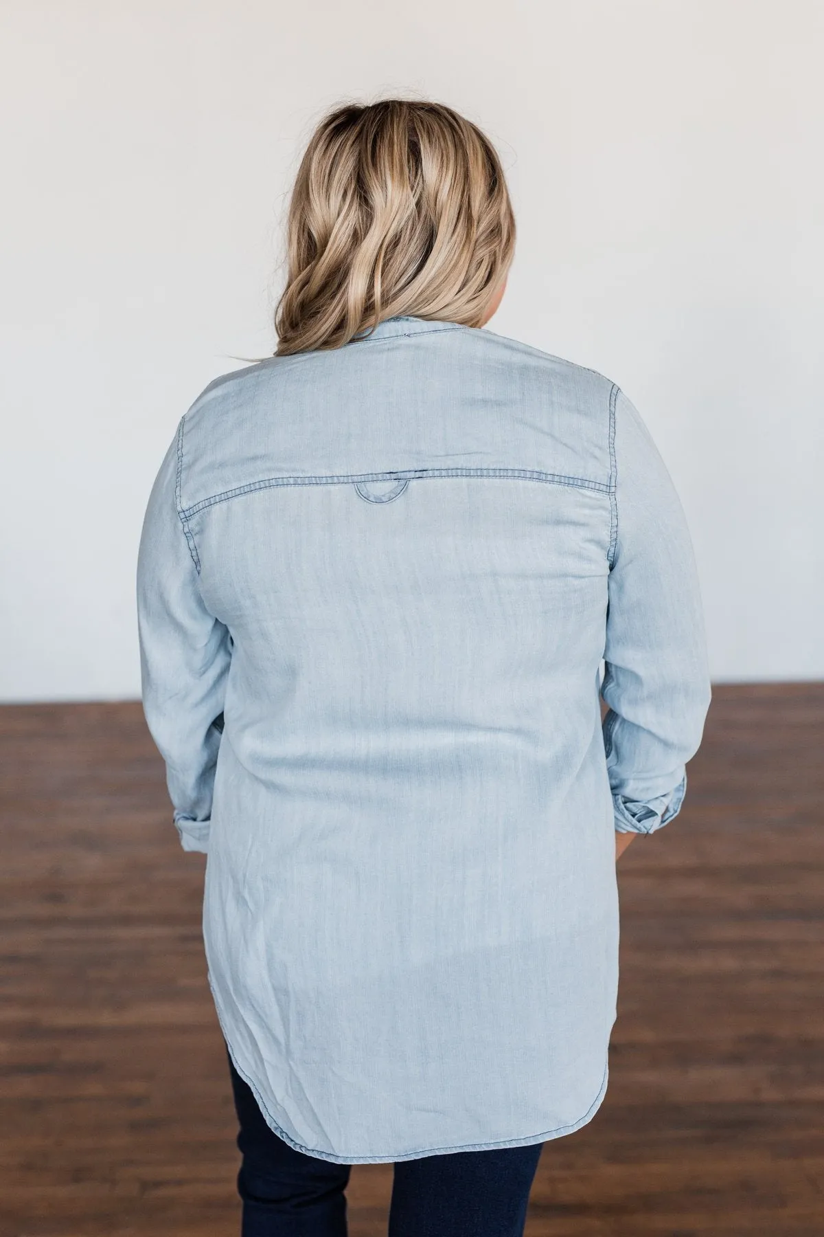 Can't Contain Myself Chambray Top- Light Denim