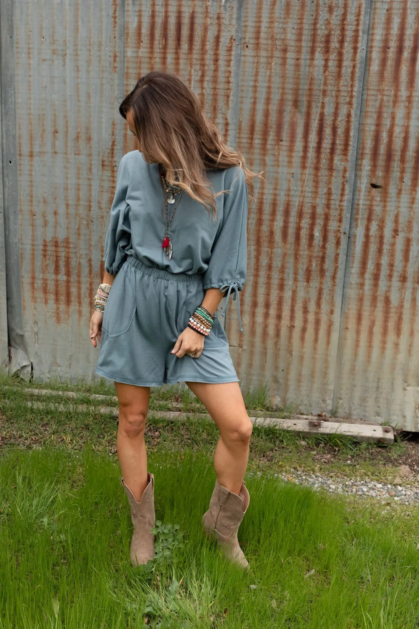 Carolina Comfy Romper - Gunmetal