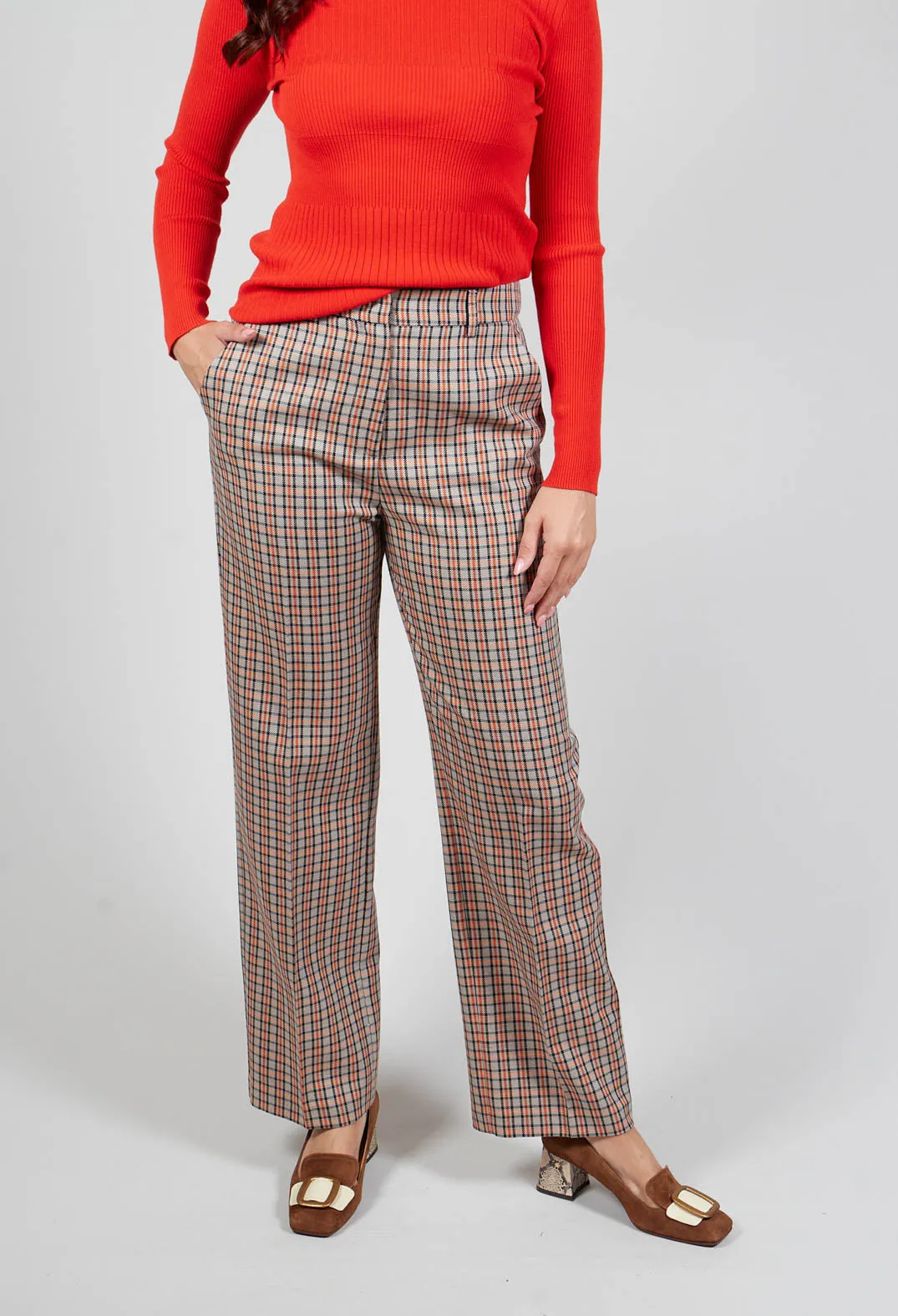 Check Straight Leg Trousers in Tortora Orange