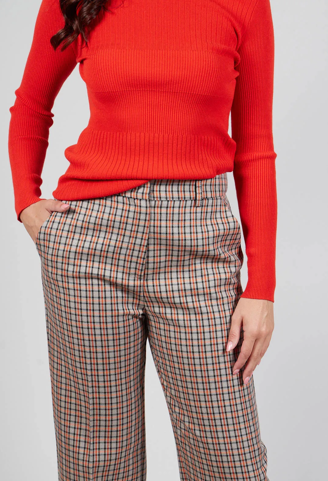 Check Straight Leg Trousers in Tortora Orange