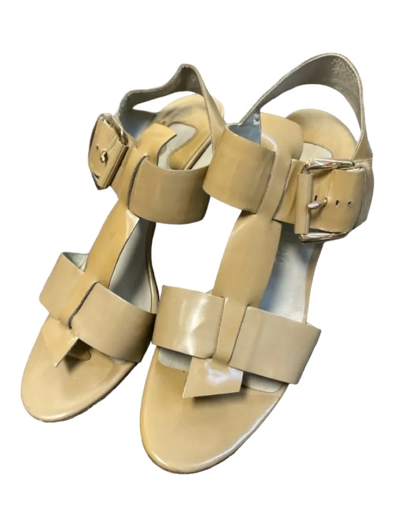 Chloe Shoe Size 40 Dark Beige Leather Wide Strap Gold Buckle Sandal Shoes