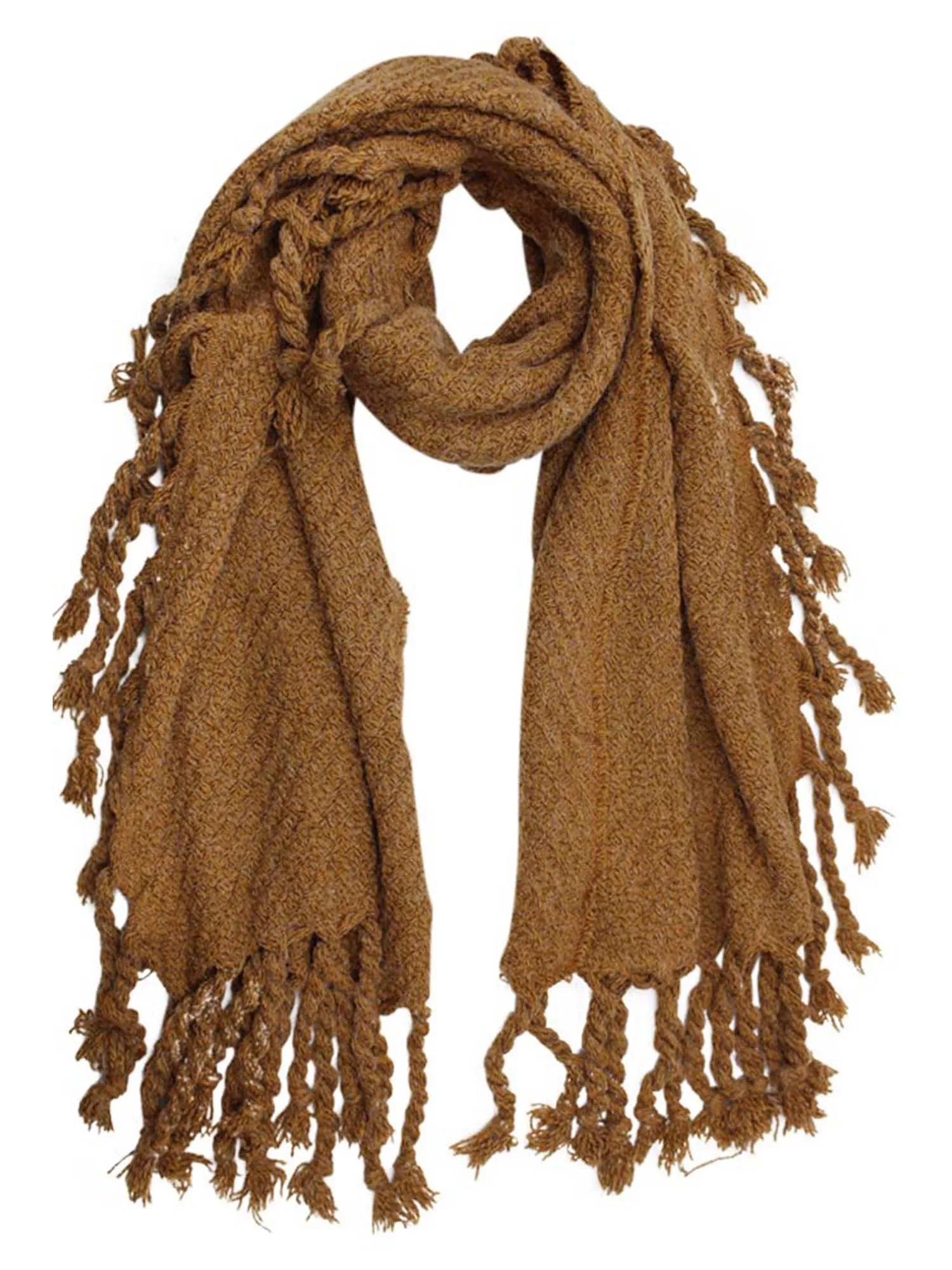 Chunky Knit Scarf With Braided Tassel Fringe