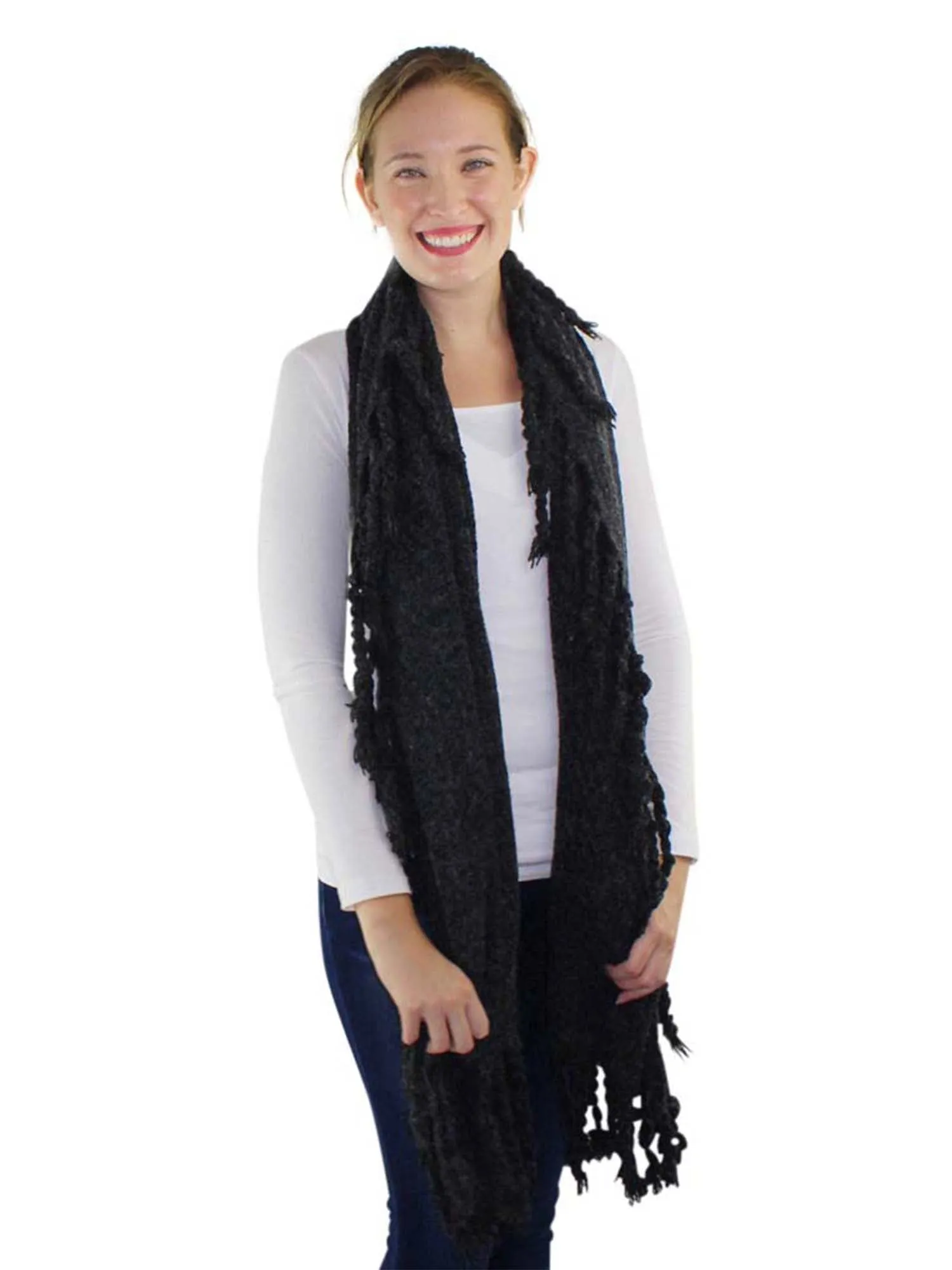 Chunky Knit Scarf With Braided Tassel Fringe