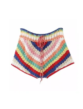 Colorful Stripe Pattern Knitted Shorts