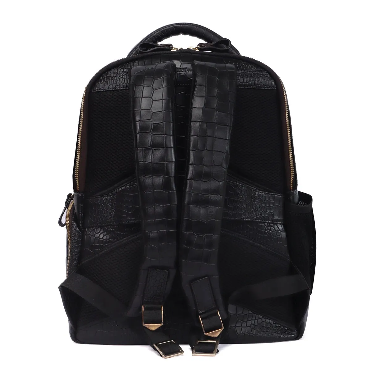 Croco Textured Backpack In Black Leather