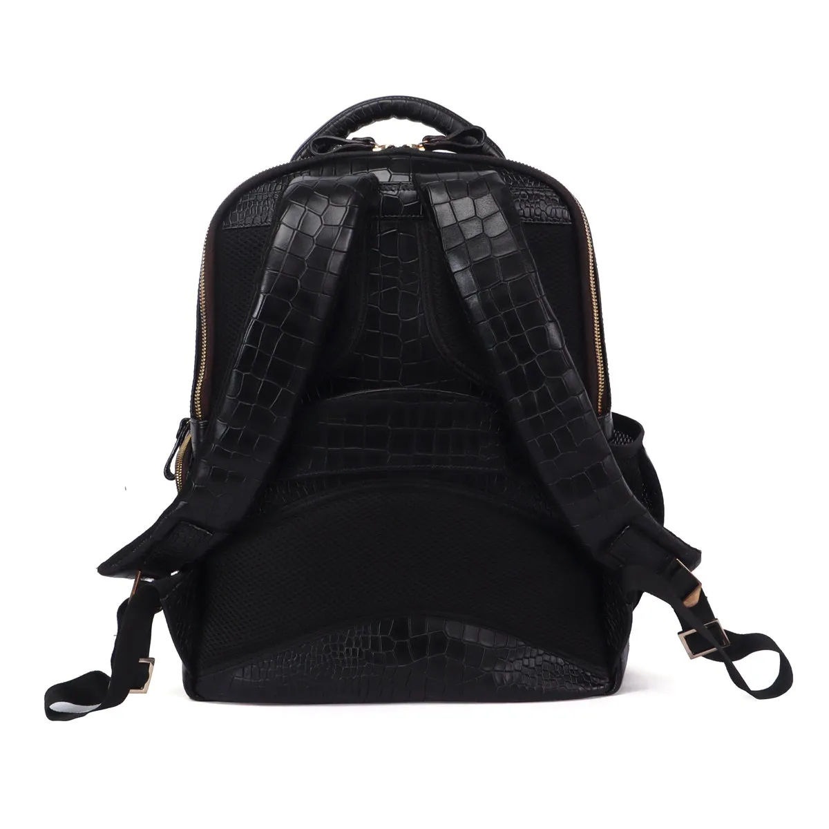 Croco Textured Backpack In Black Leather