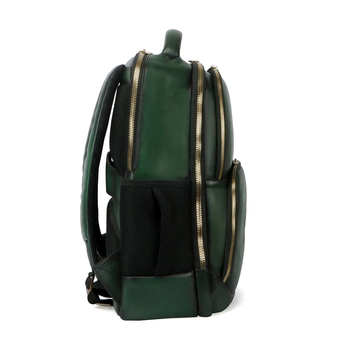 Customized Golden Metal Zipper Leather Backpack