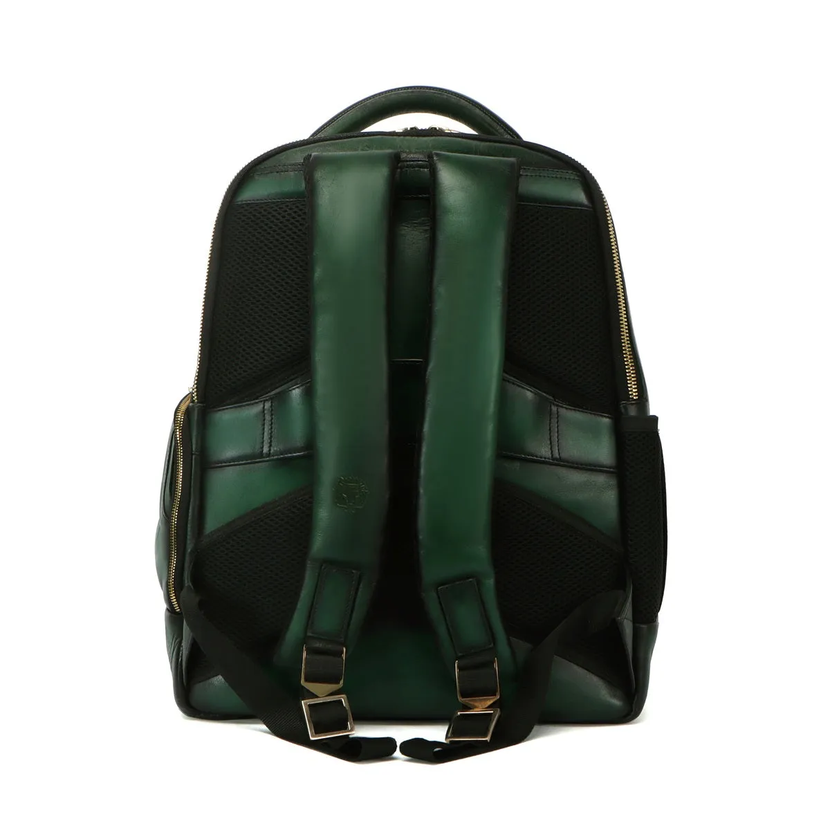 Customized Golden Metal Zipper Leather Backpack