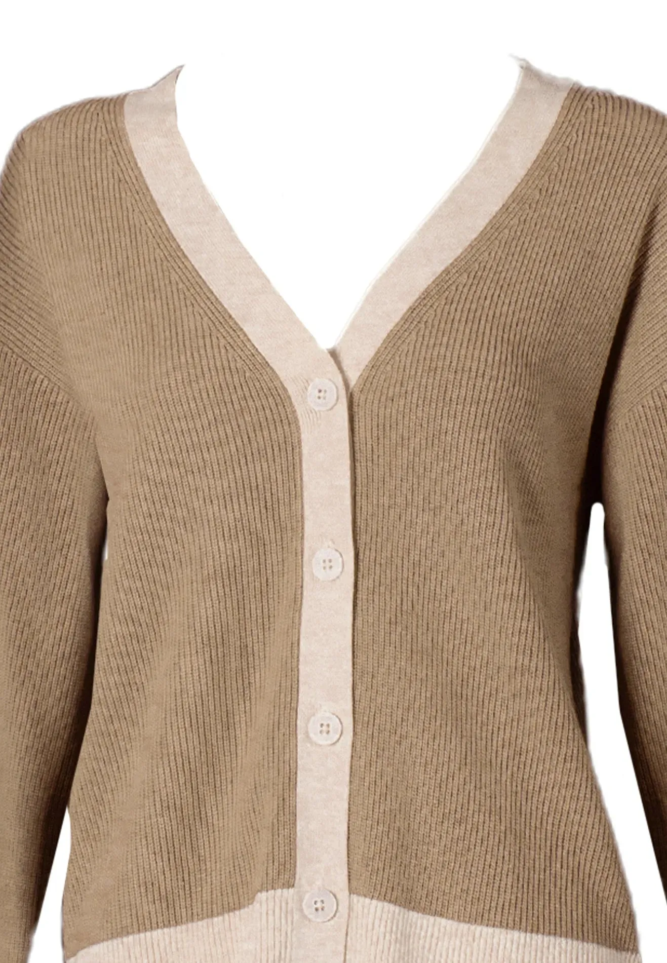 DAISY By VOIR Long Sleeves Color-Contrast Paneled Open Knit Cardigan