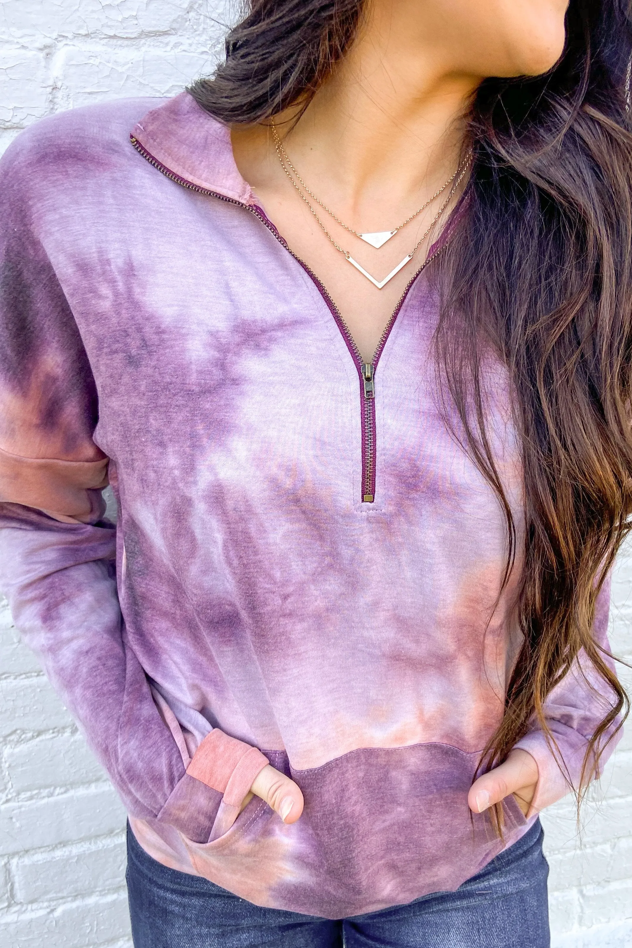 Dancing In The Moonlight Pullover Top- Purple & Dusty Peach