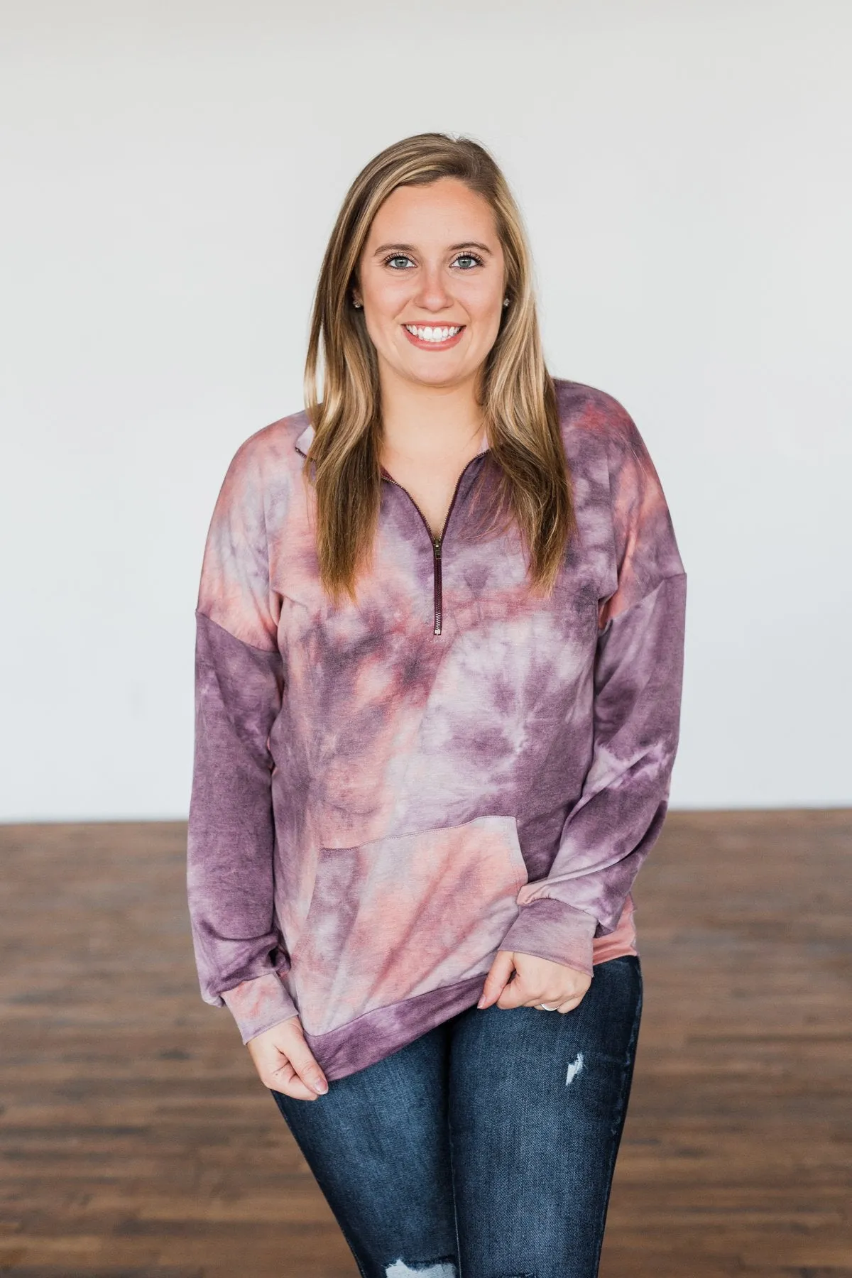 Dancing In The Moonlight Pullover Top- Purple & Dusty Peach