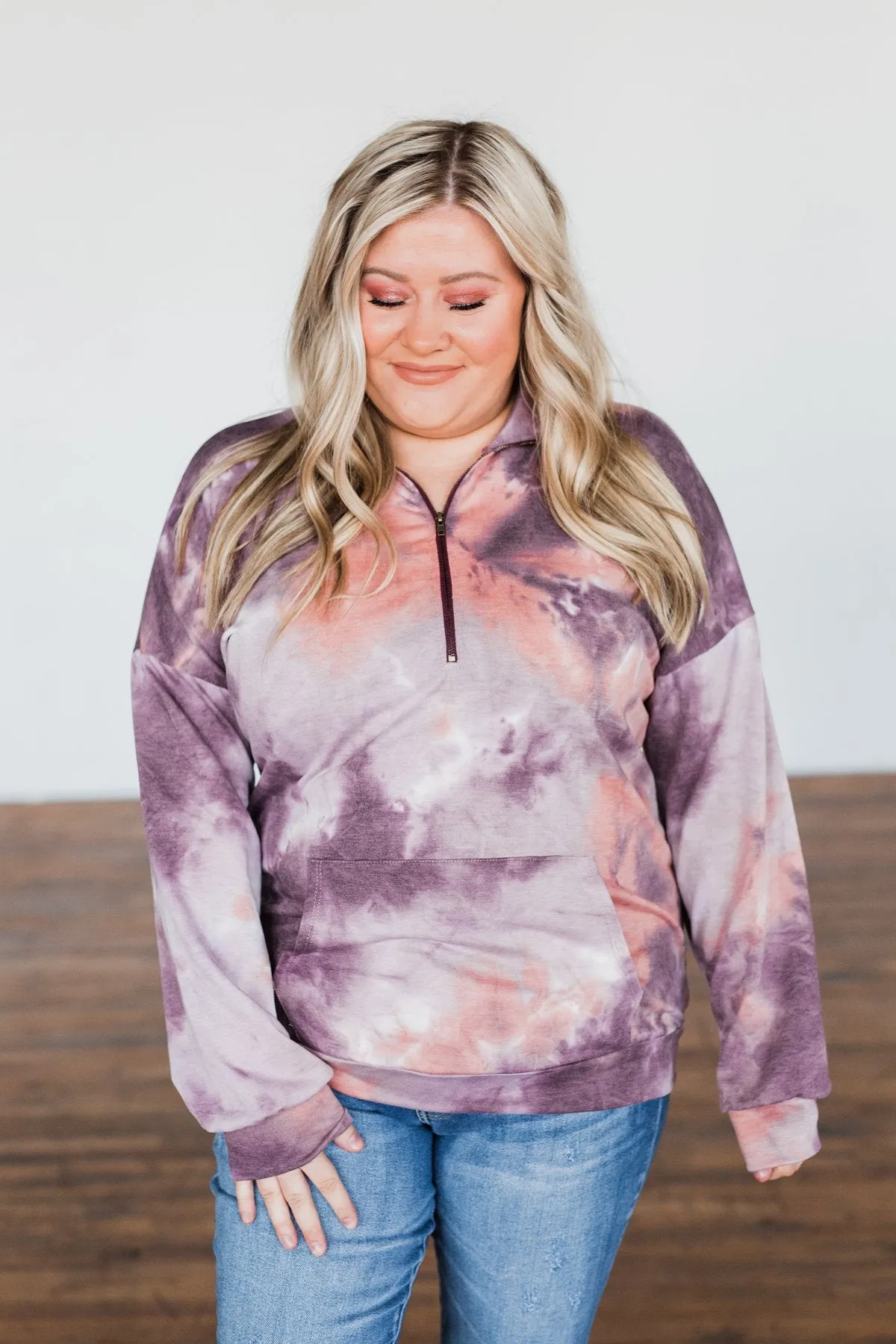 Dancing In The Moonlight Pullover Top- Purple & Dusty Peach