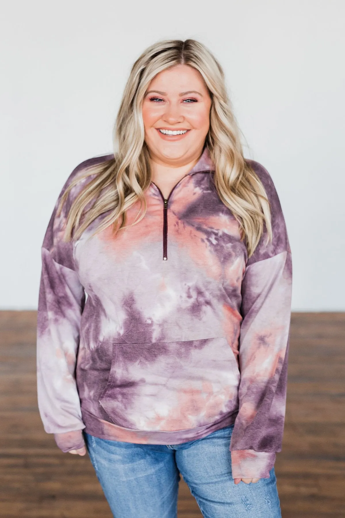 Dancing In The Moonlight Pullover Top- Purple & Dusty Peach