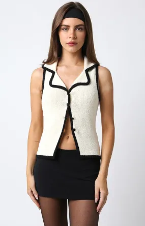 Darla Contrast Sweater Vest Top - Cream/Black