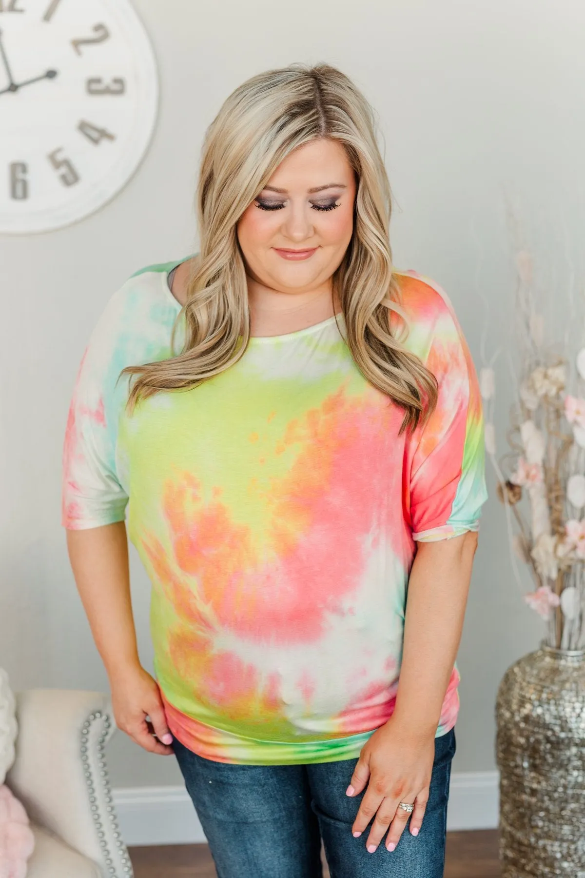 Days With You Tie-Dye Top- Red, Yellow & Aqua