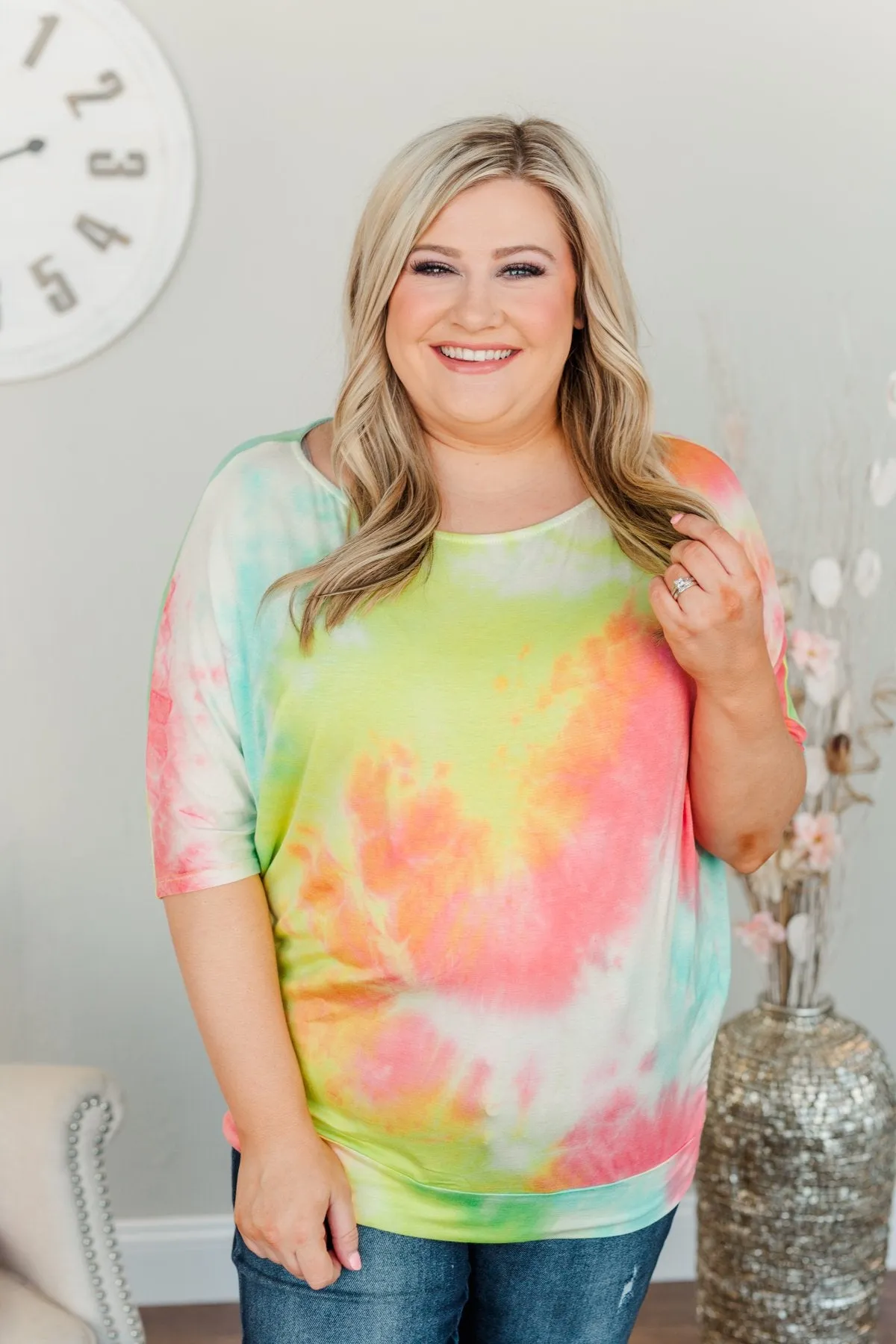 Days With You Tie-Dye Top- Red, Yellow & Aqua