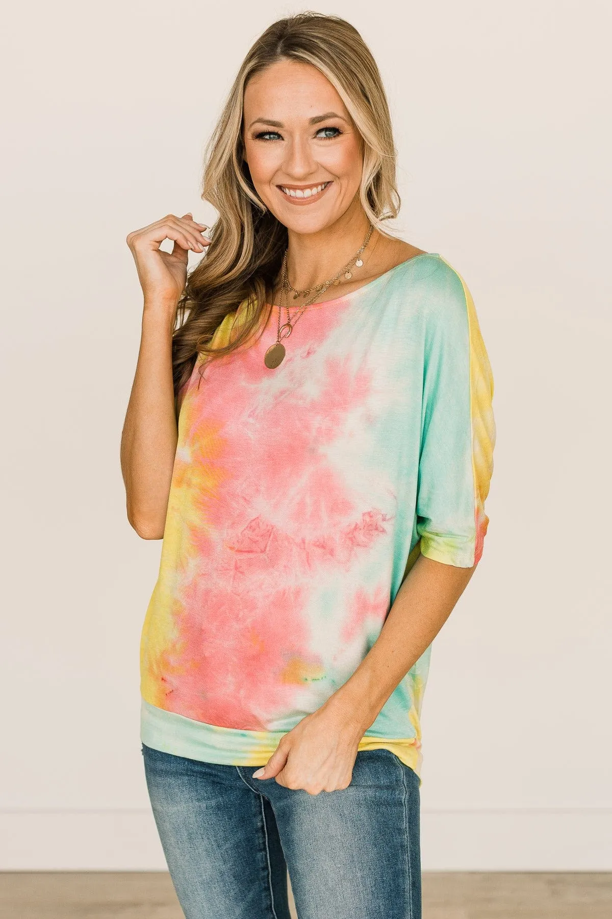 Days With You Tie-Dye Top- Red, Yellow & Aqua