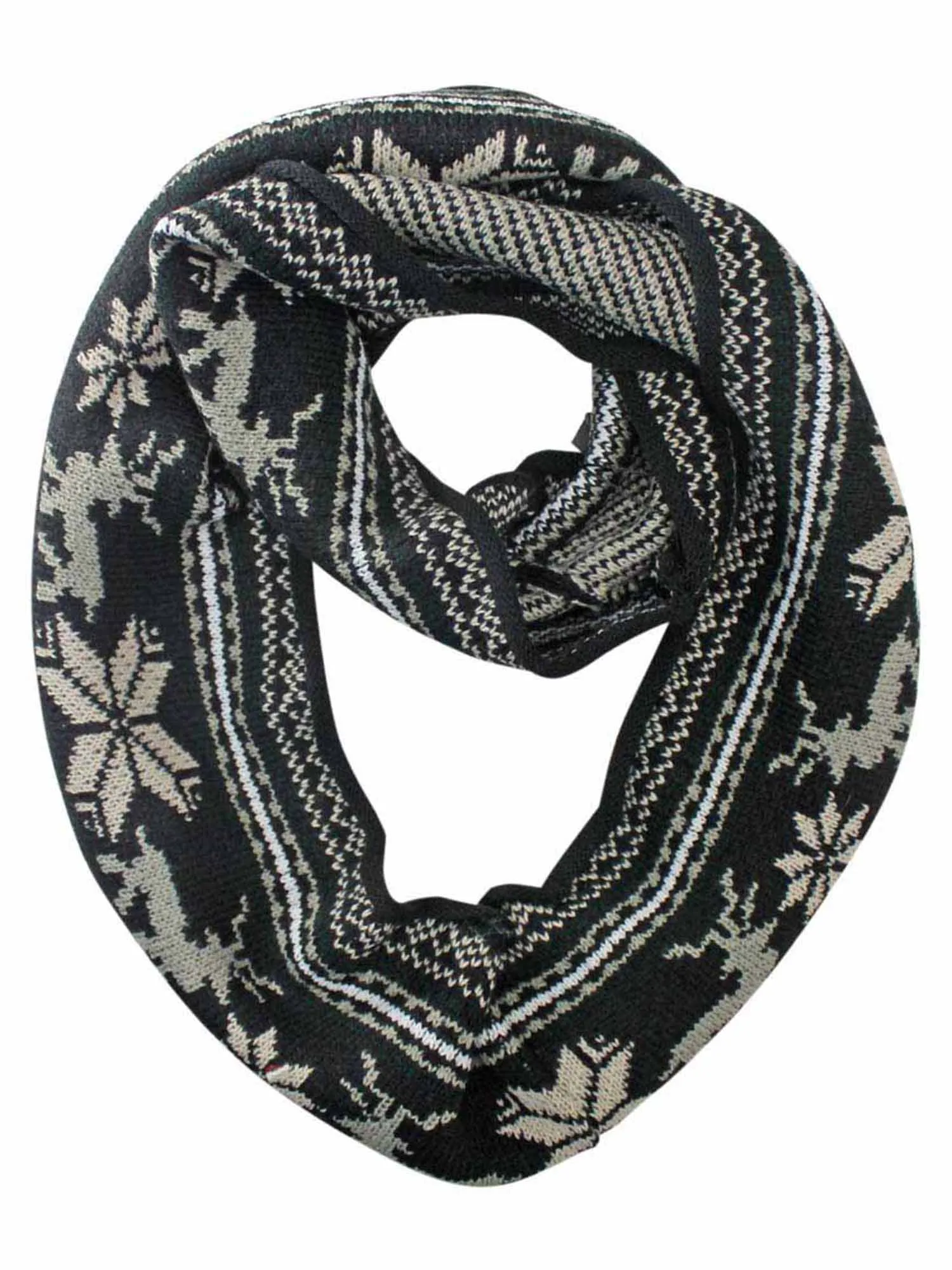 Deer & Snowflake Winter Knit Infinity Scarf