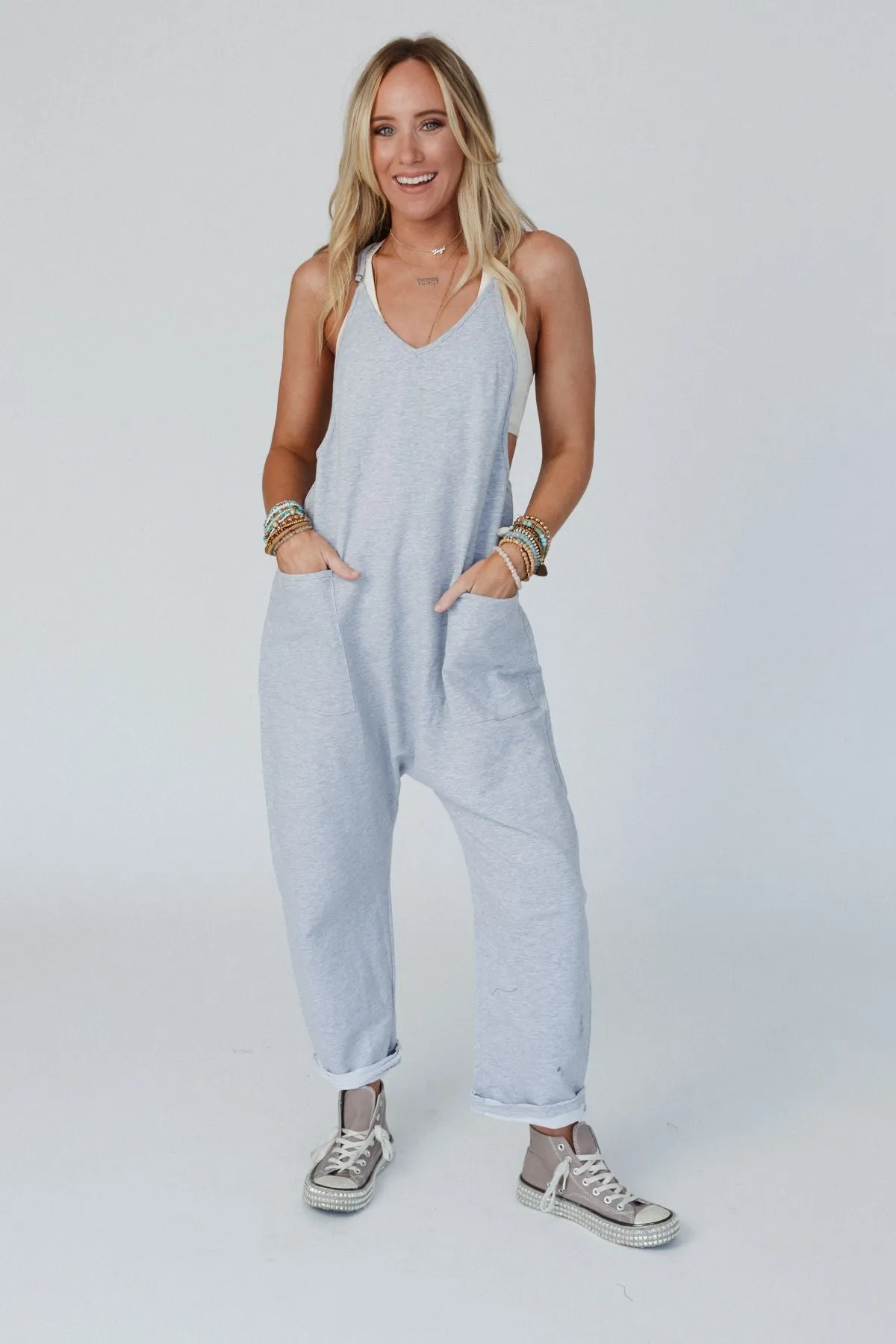 Dont Rush Relaxed Jumpsuit - Heather Gray