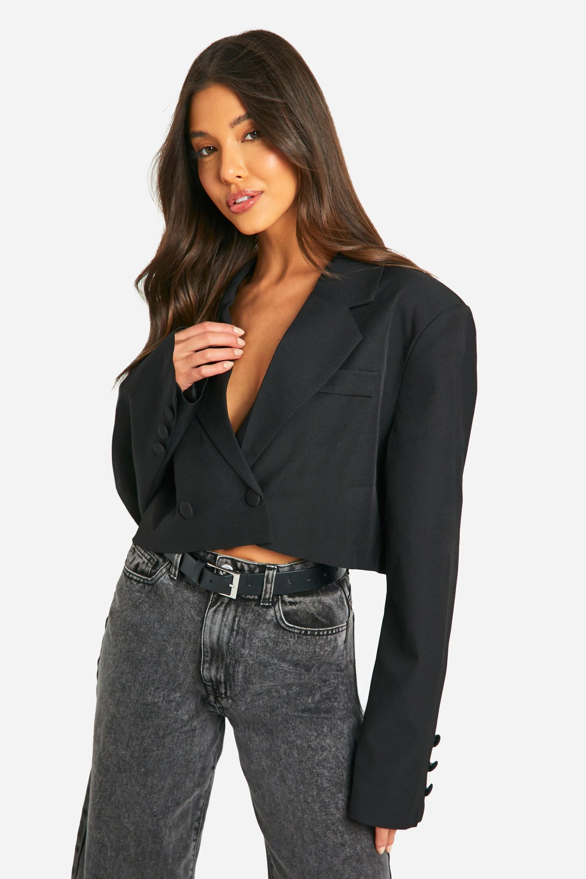 Double Breasted Boxy Crop Blazer