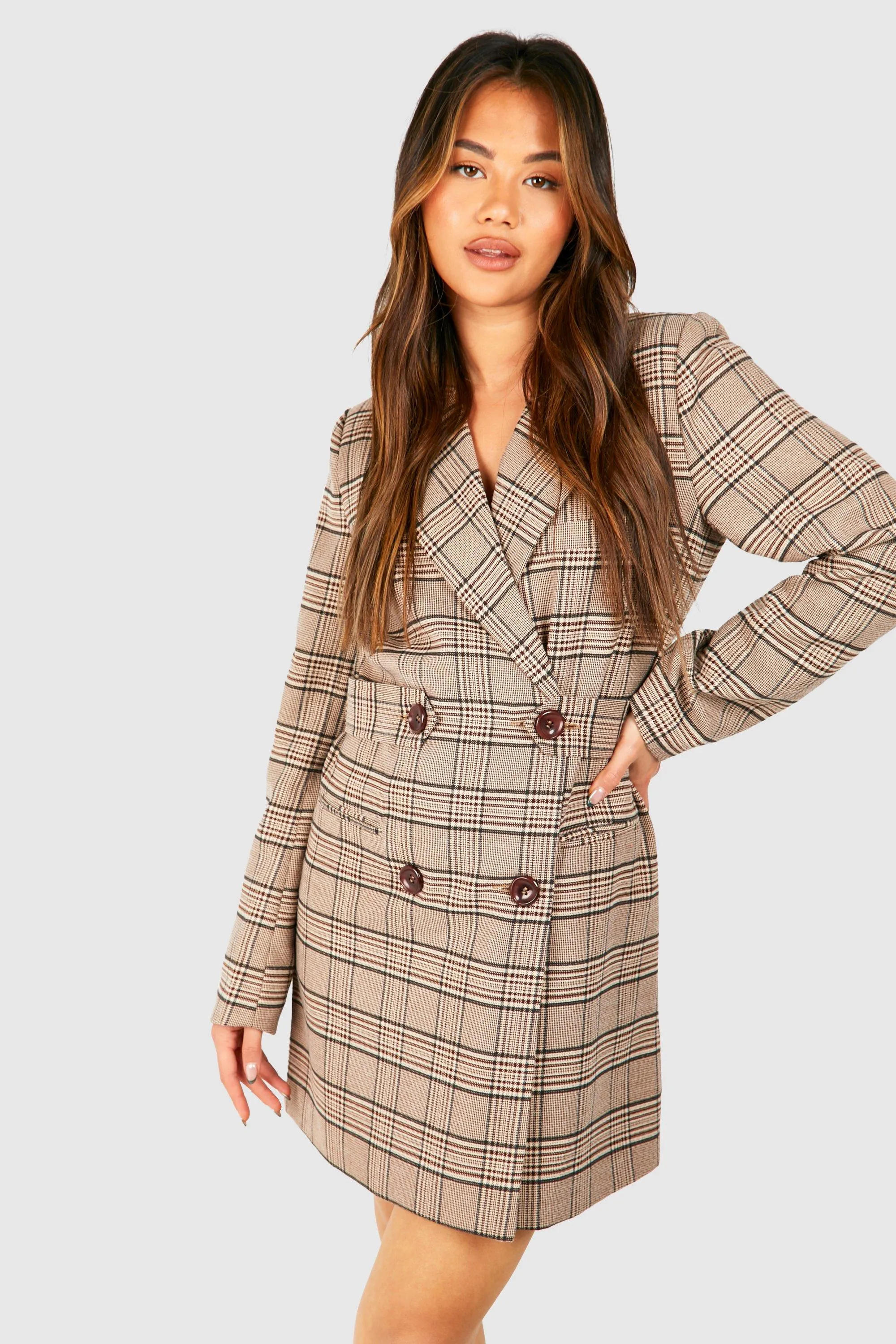 Double Breasted Check Blazer Dress